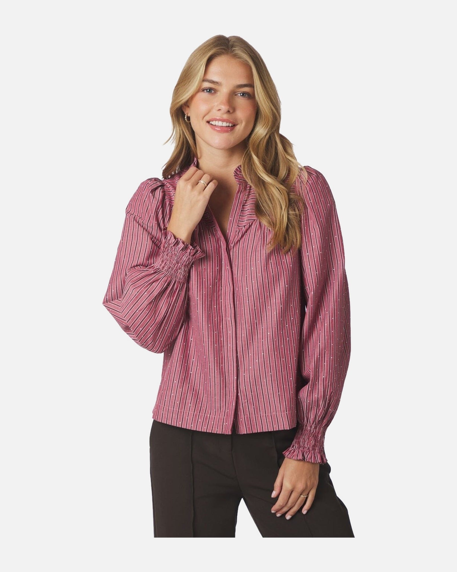 Astrida Soft Stripe Stone Blouse - 393 DARK ROSE