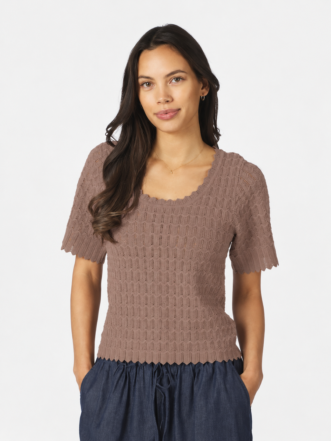 MEIKO FINE CROCHET BLOUSE 214 TAUPE