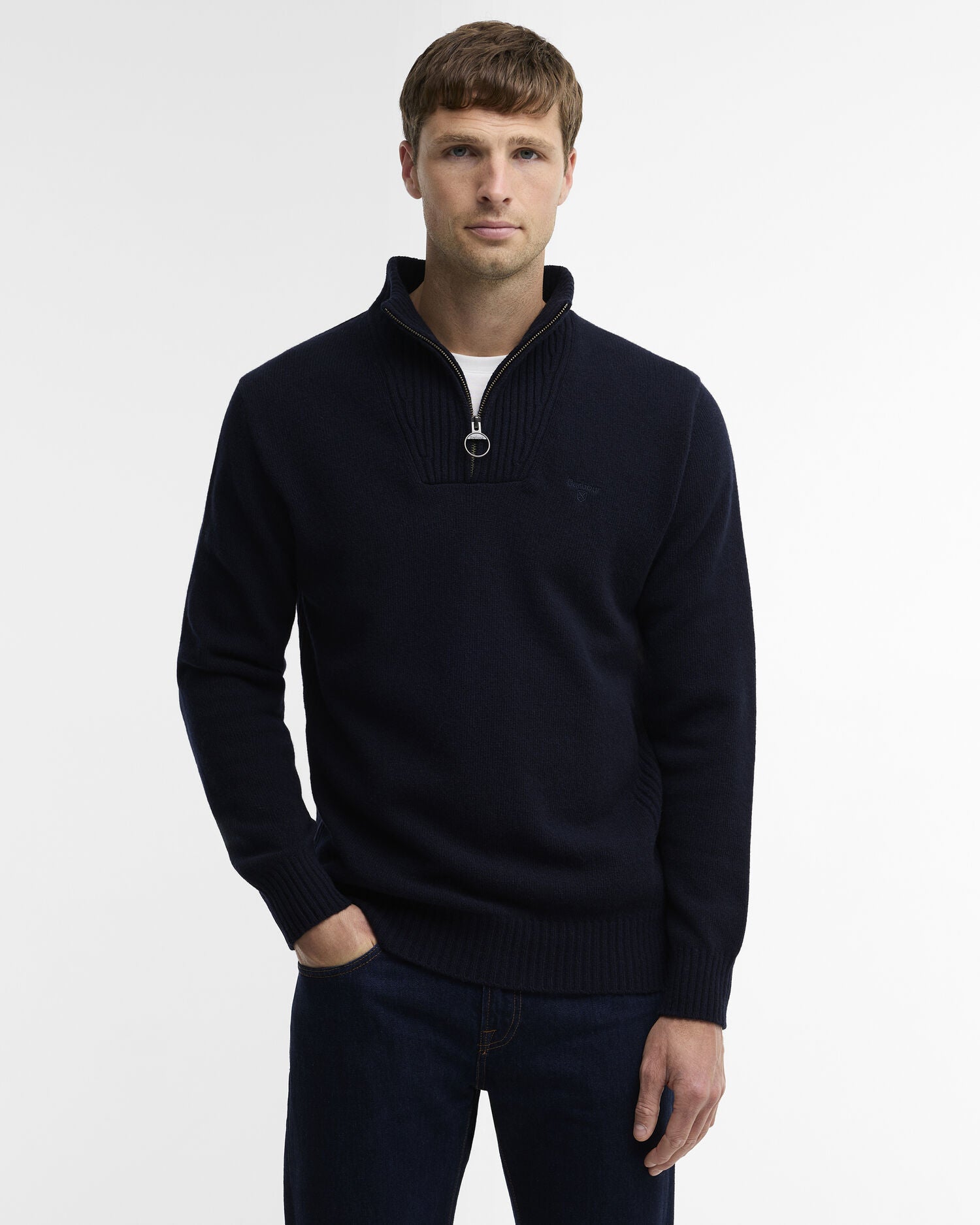 Barbour Essential Lambswool Half Zip Jumper Navy