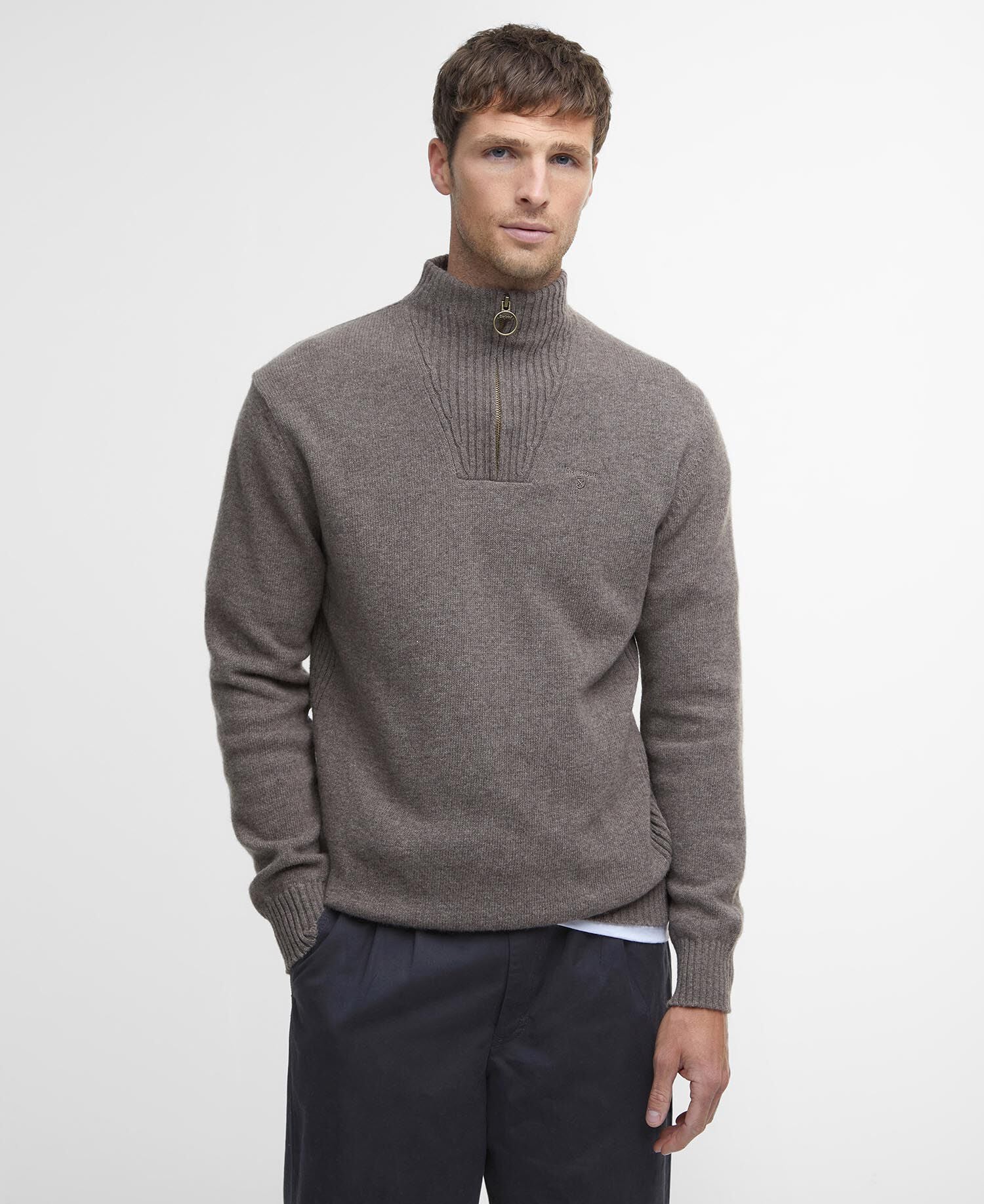 Barbour Essential Lambswool Half Zip Jumper Dark Stone