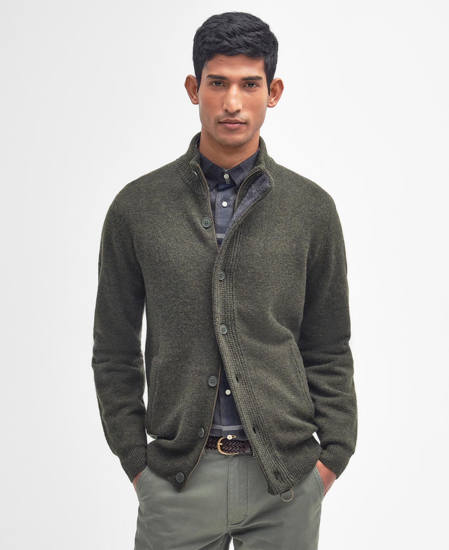 Barbour Essential Elbow-Patch Cardigan Seaweed
