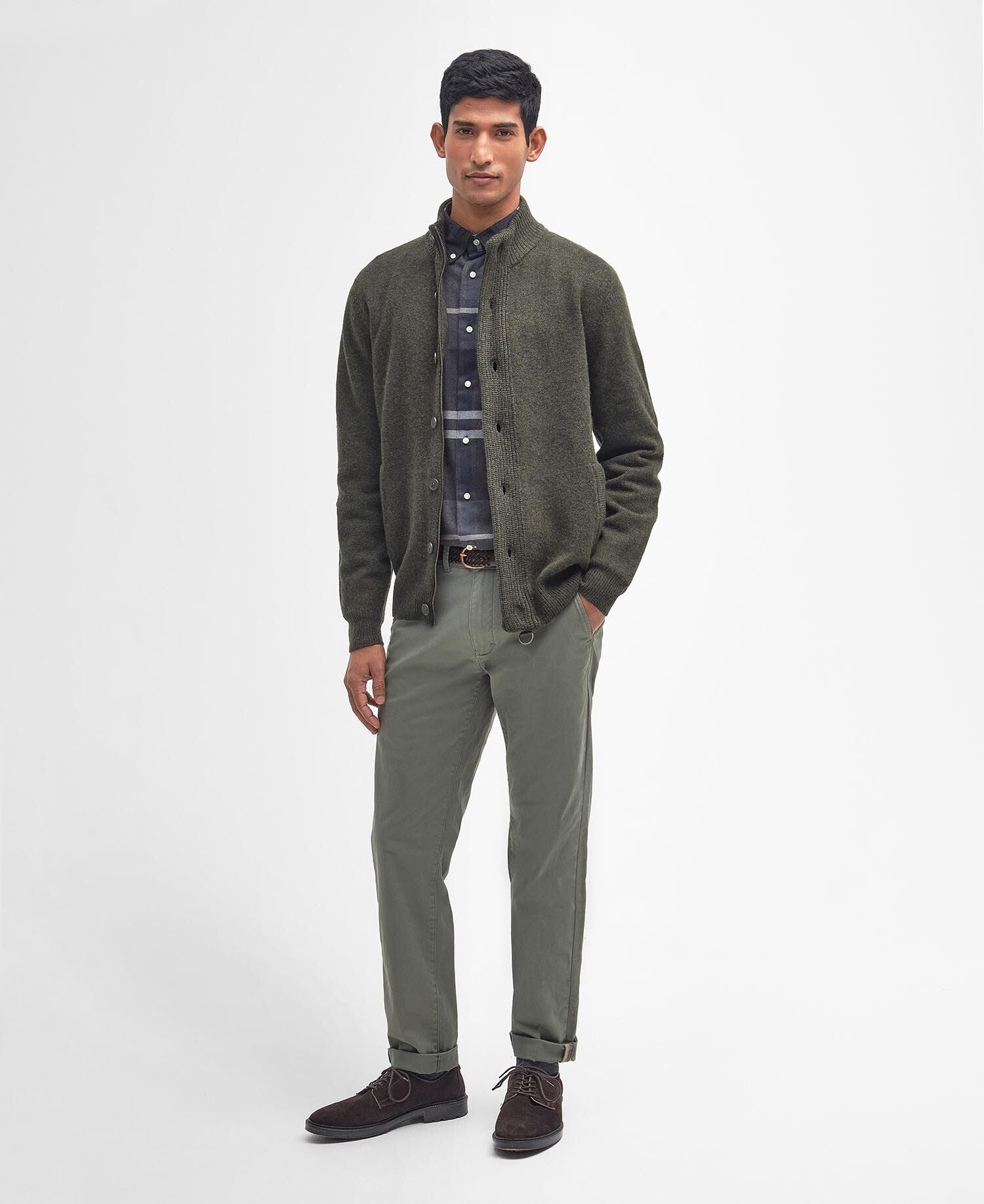Barbour Essential Elbow-Patch Cardigan Seaweed