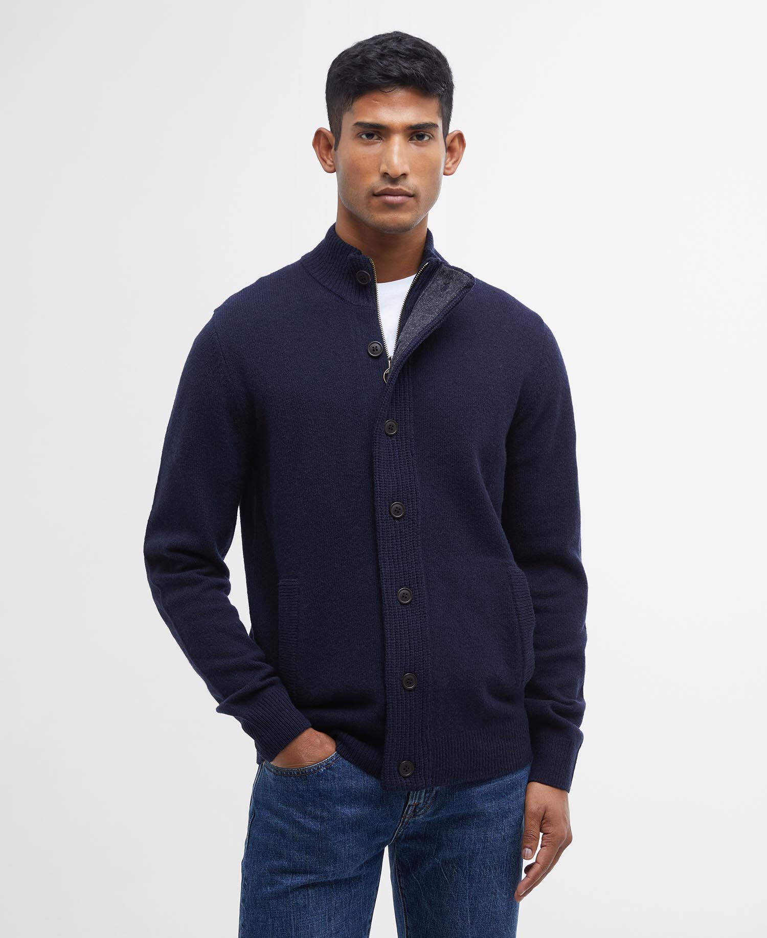 Barbour Essential Elbow-Patch Cardigan Navy