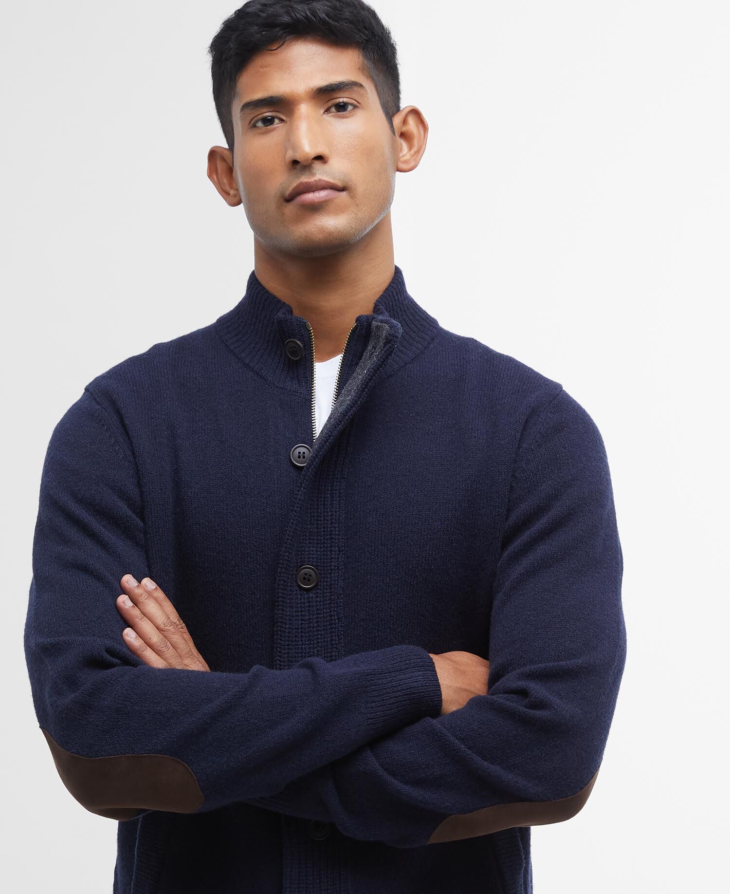 Barbour Essential Elbow-Patch Cardigan Navy