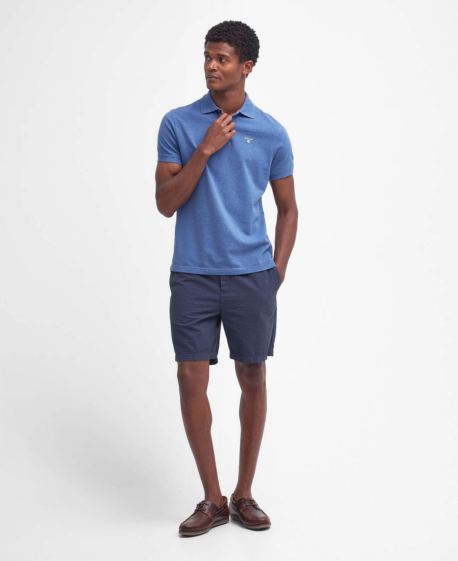 Barbour Tartan Pique Polo Shirt Dark Chambray Marl