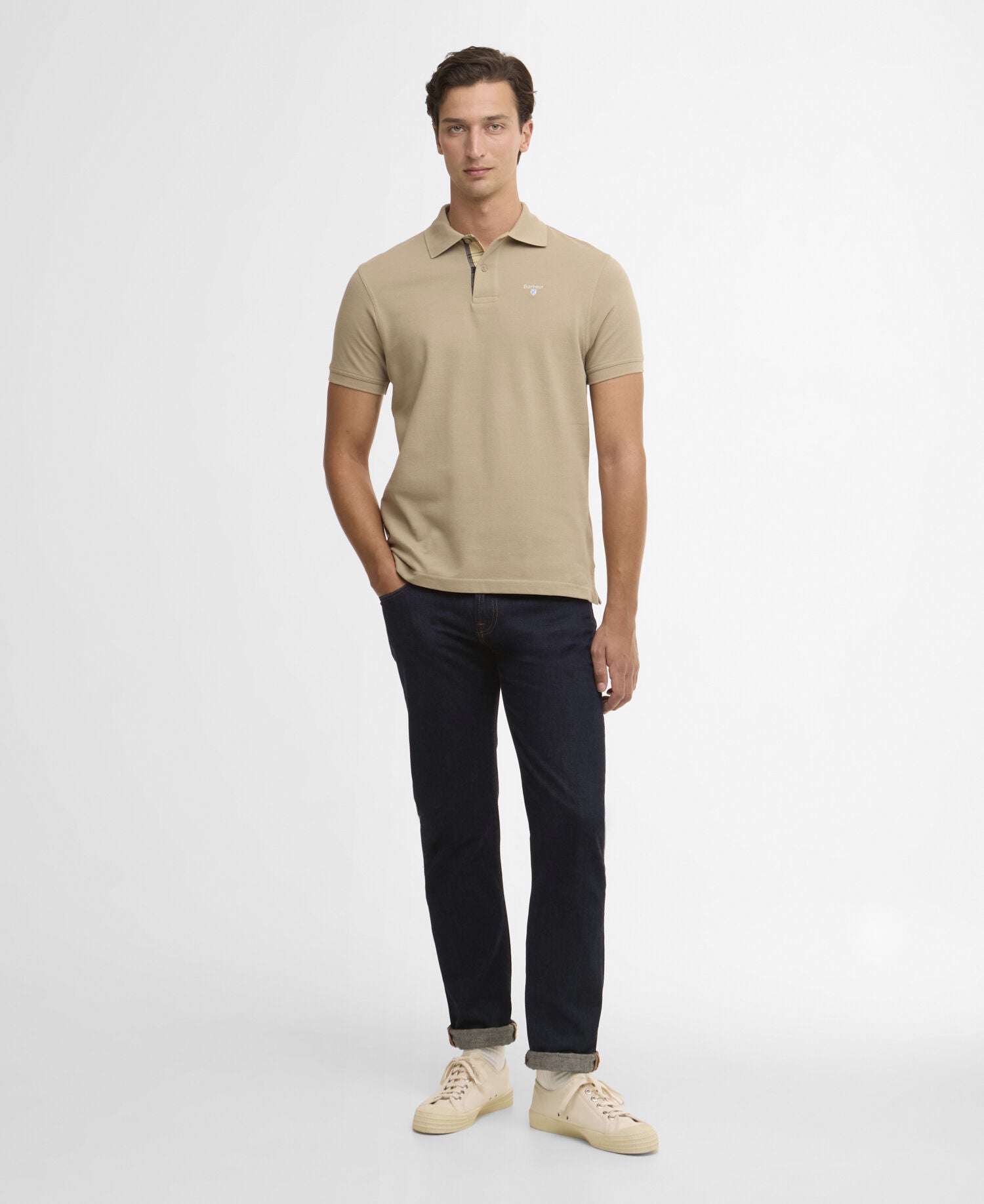 Barbour Tartan Pique Polo Shirt Washed Stone