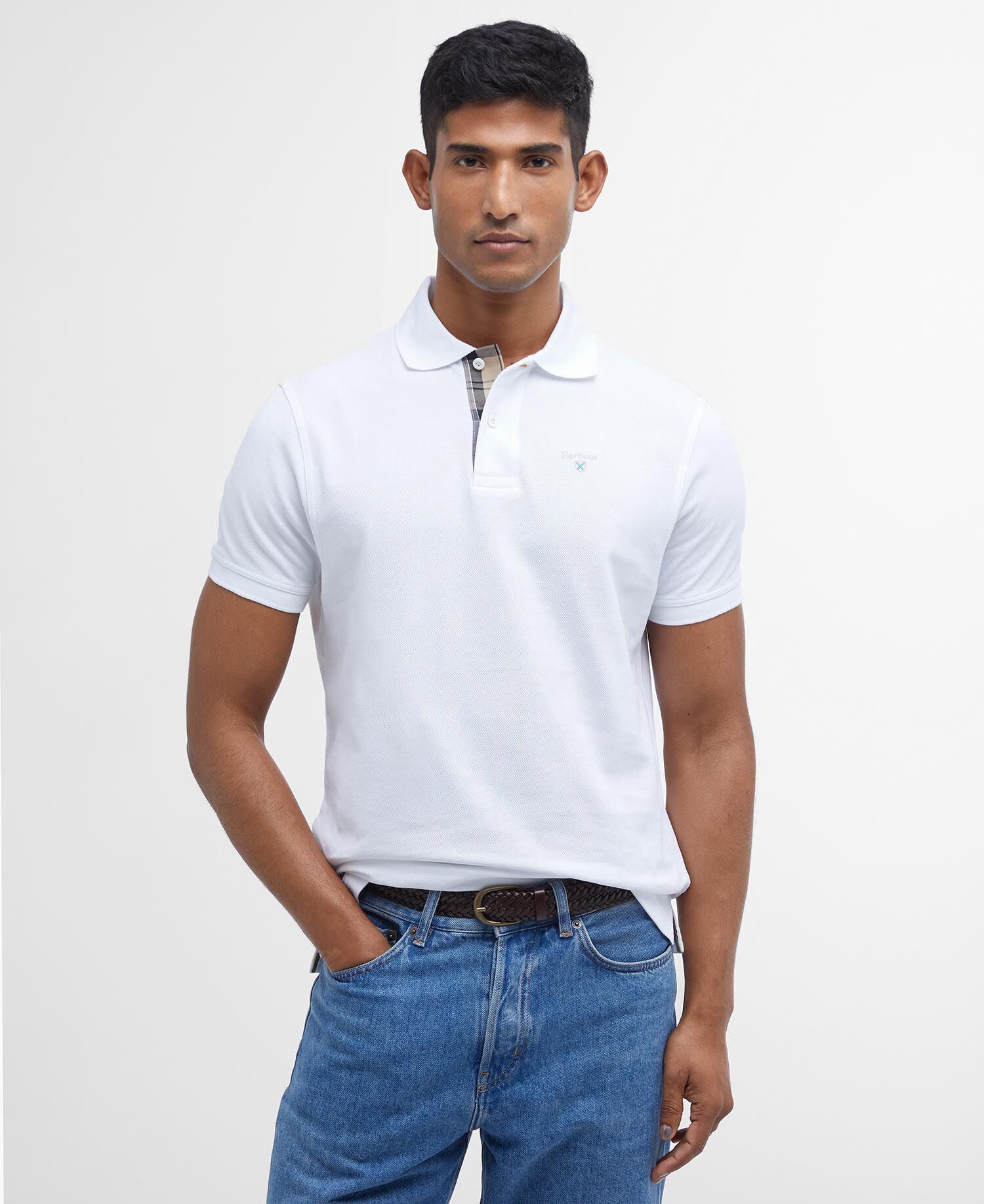 Barbour Tartan Pique Polo Shirt White