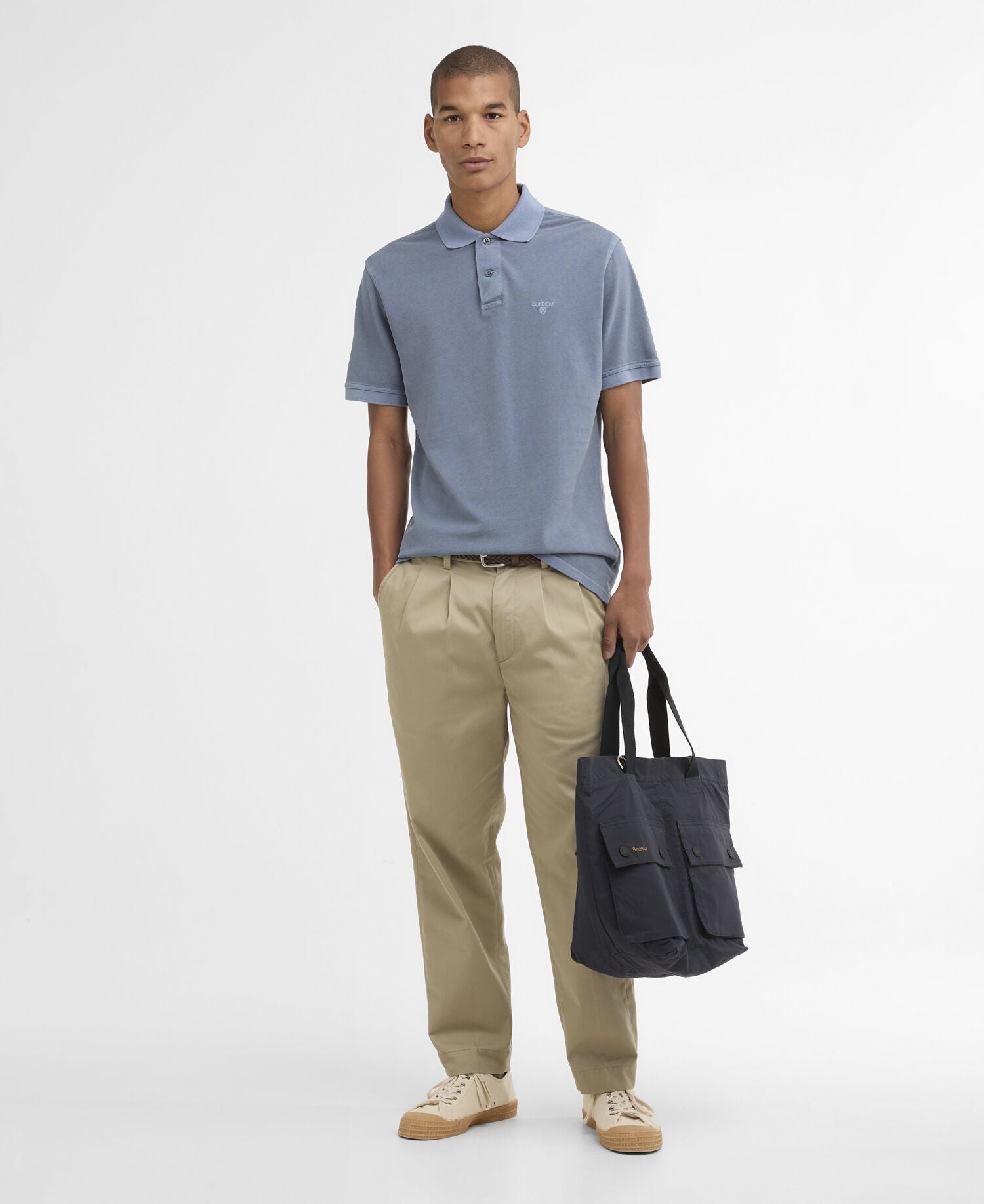 Barbour Washed Tartan Tailored Polo Washed Blue
