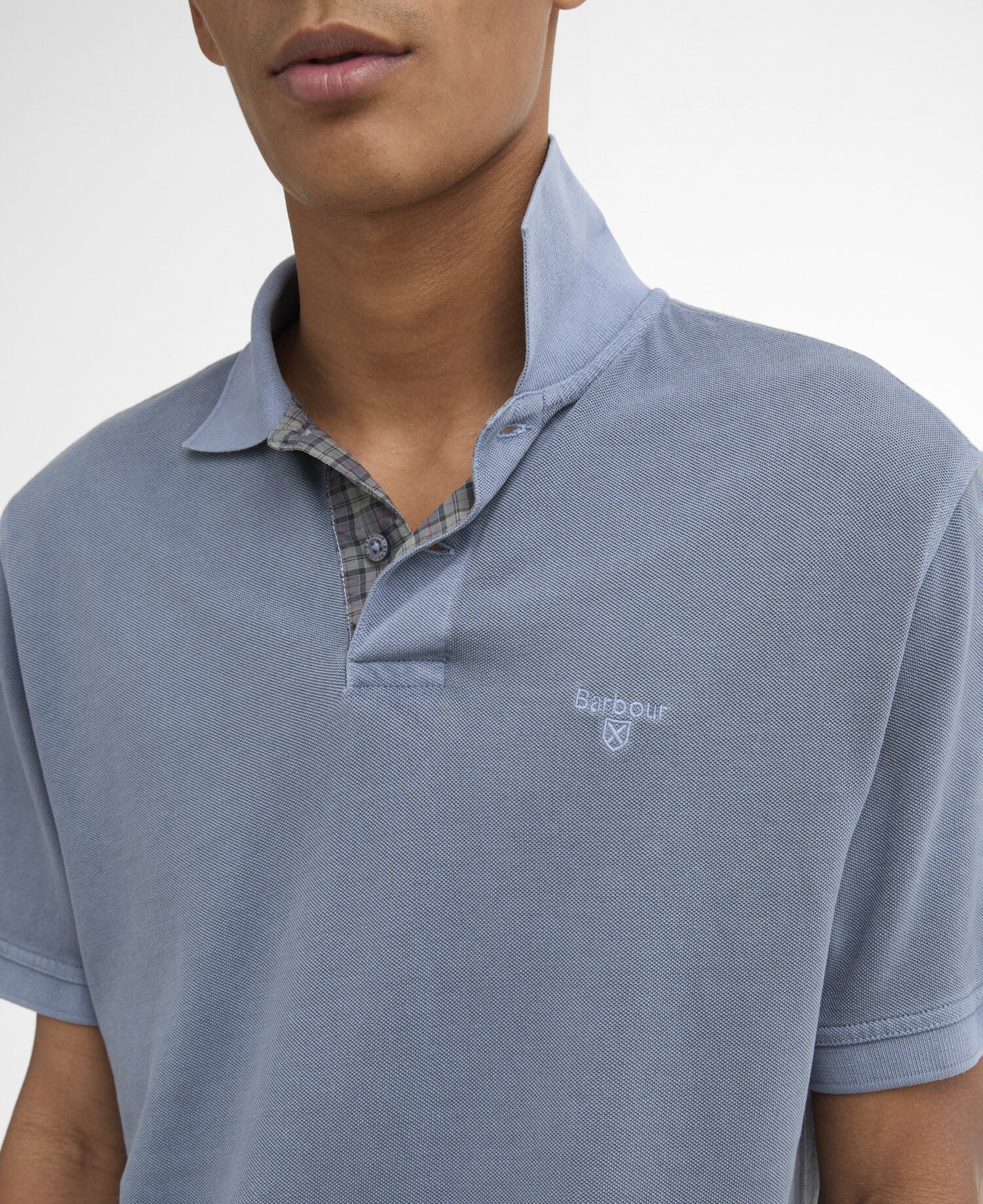 Barbour Washed Tartan Tailored Polo Washed Blue