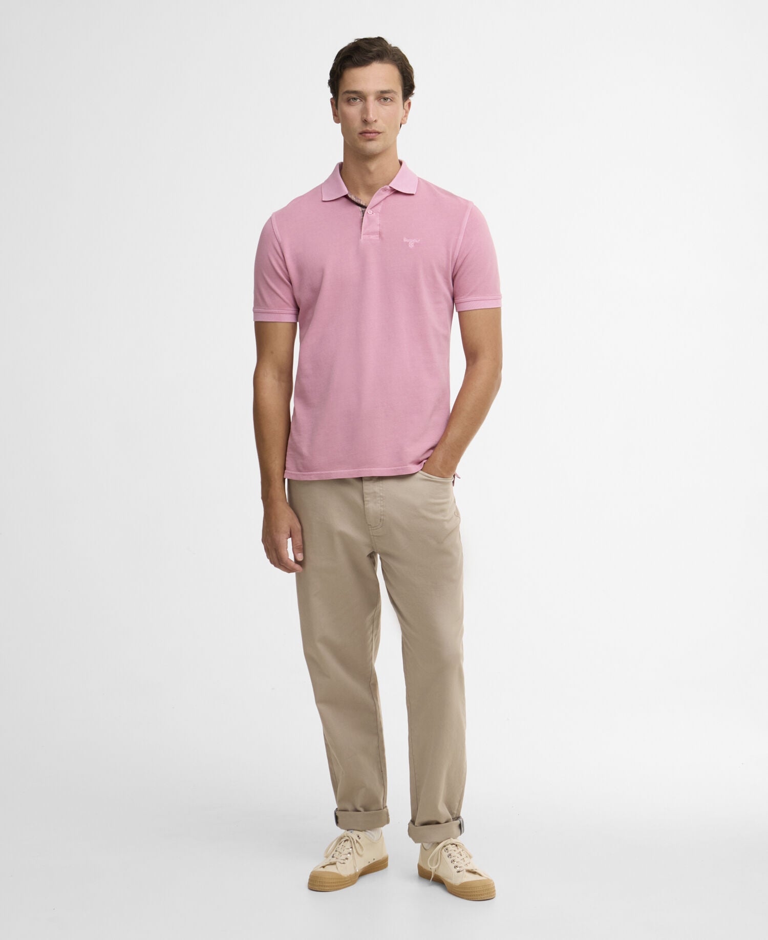 Barbour Washed Tartan Tailored Polo Pink
