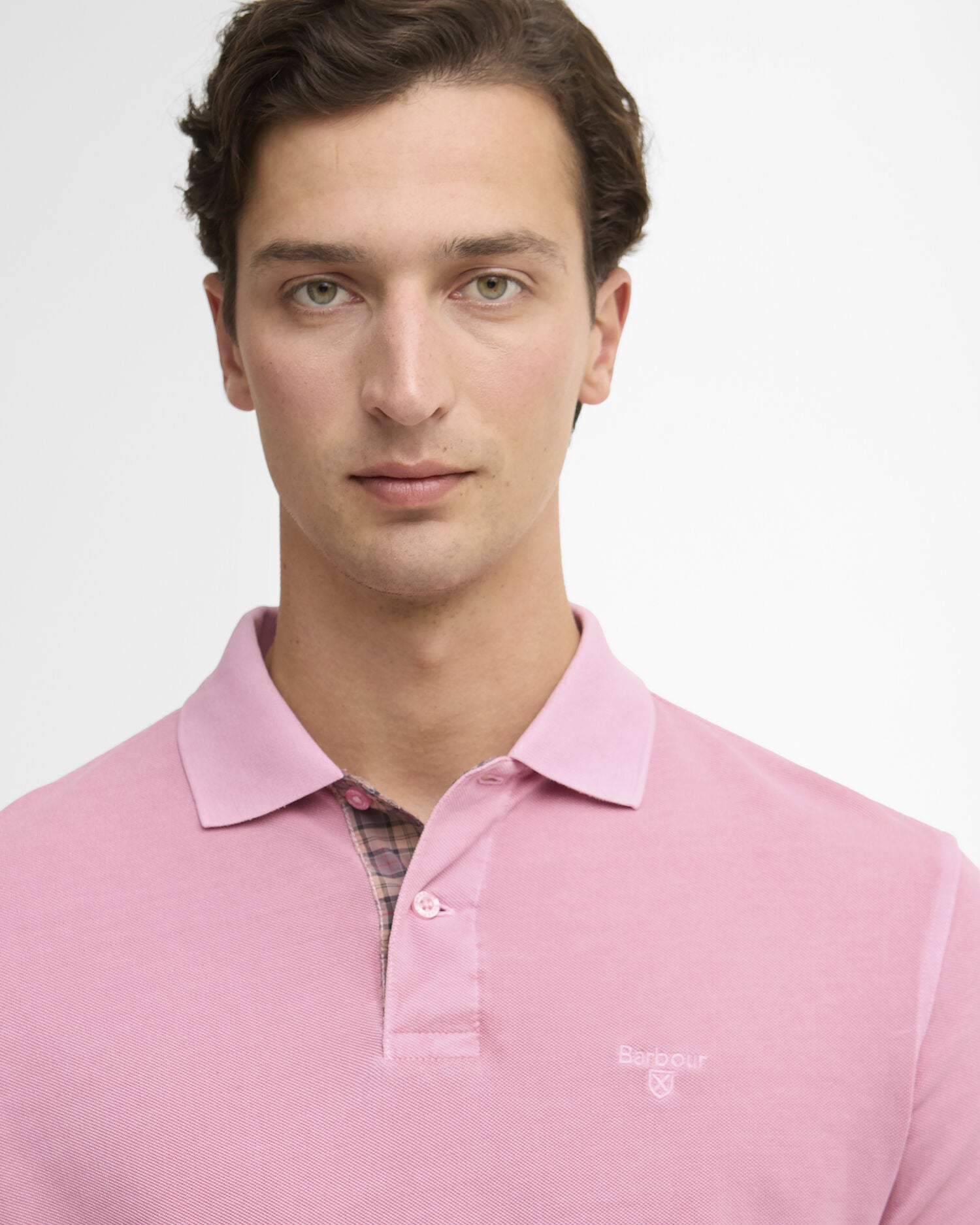 Barbour Washed Tartan Tailored Polo Pink
