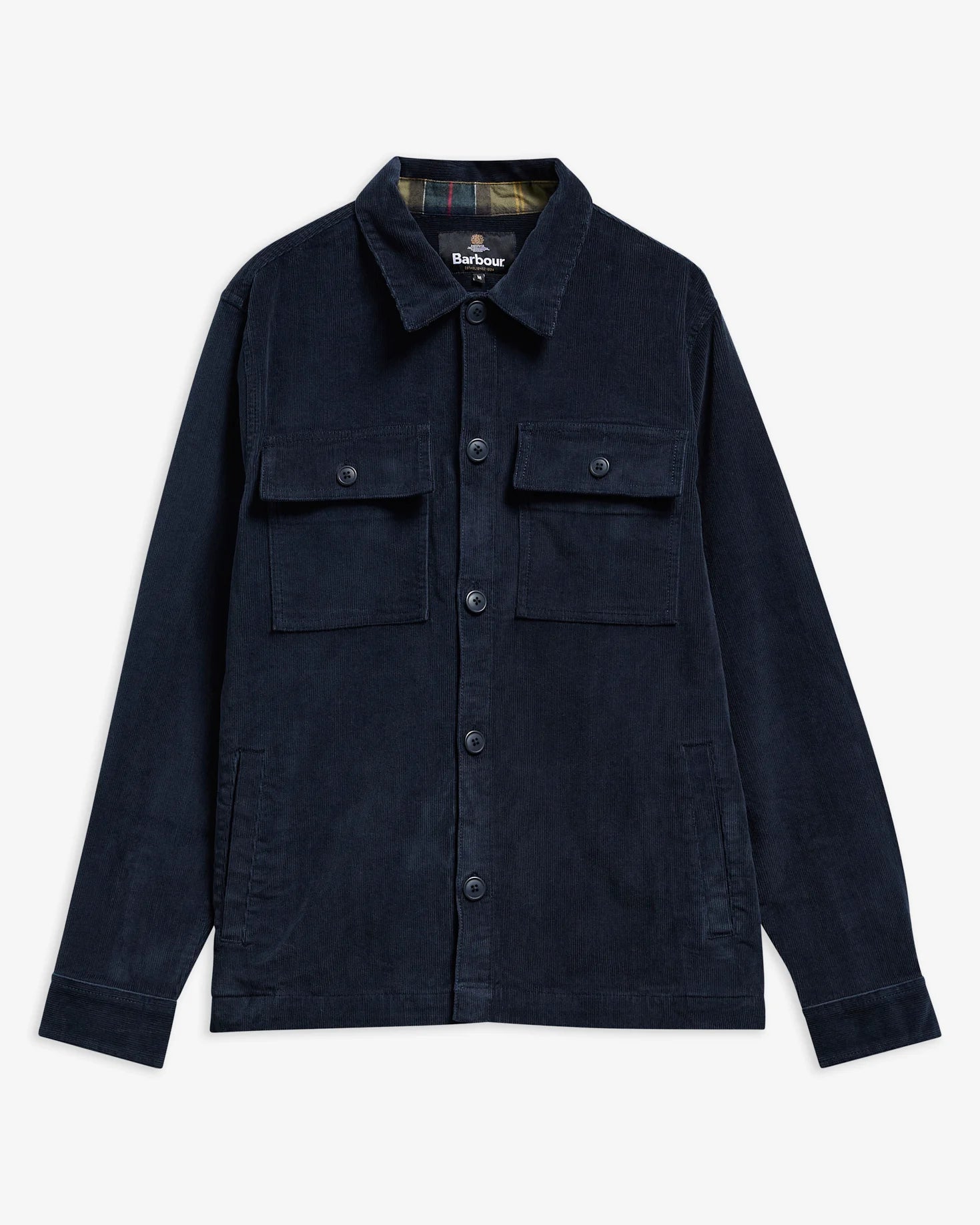 TARTAN TRIMMED CORD OVERSHIRT