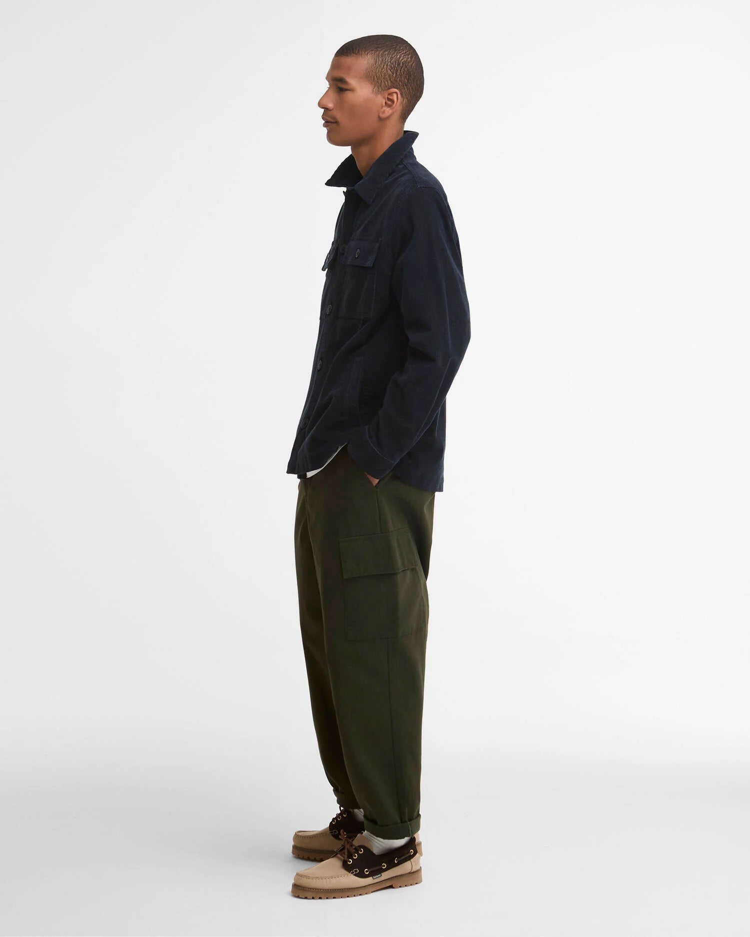 TARTAN TRIMMED CORD OVERSHIRT