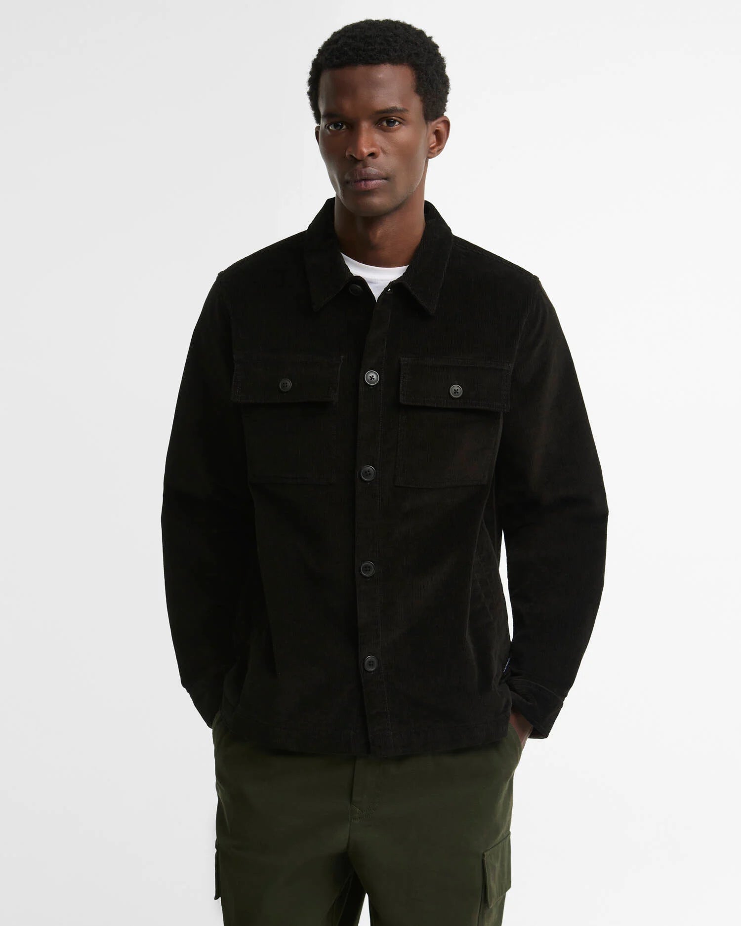 TARTAN TRIMMED CORD OVERSHIRT