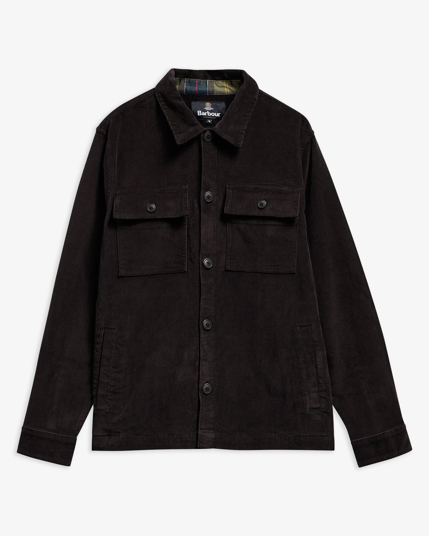 TARTAN TRIMMED CORD OVERSHIRT