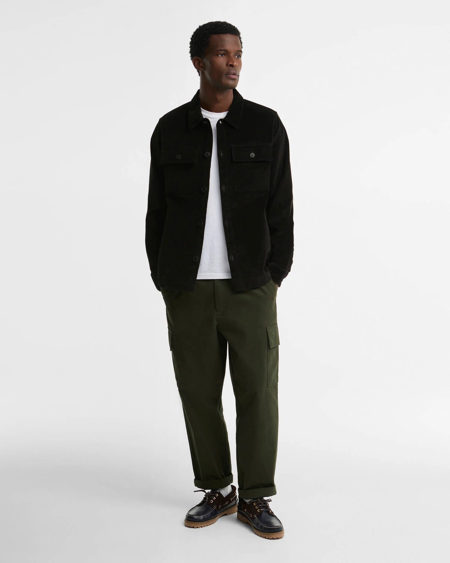 TARTAN TRIMMED CORD OVERSHIRT