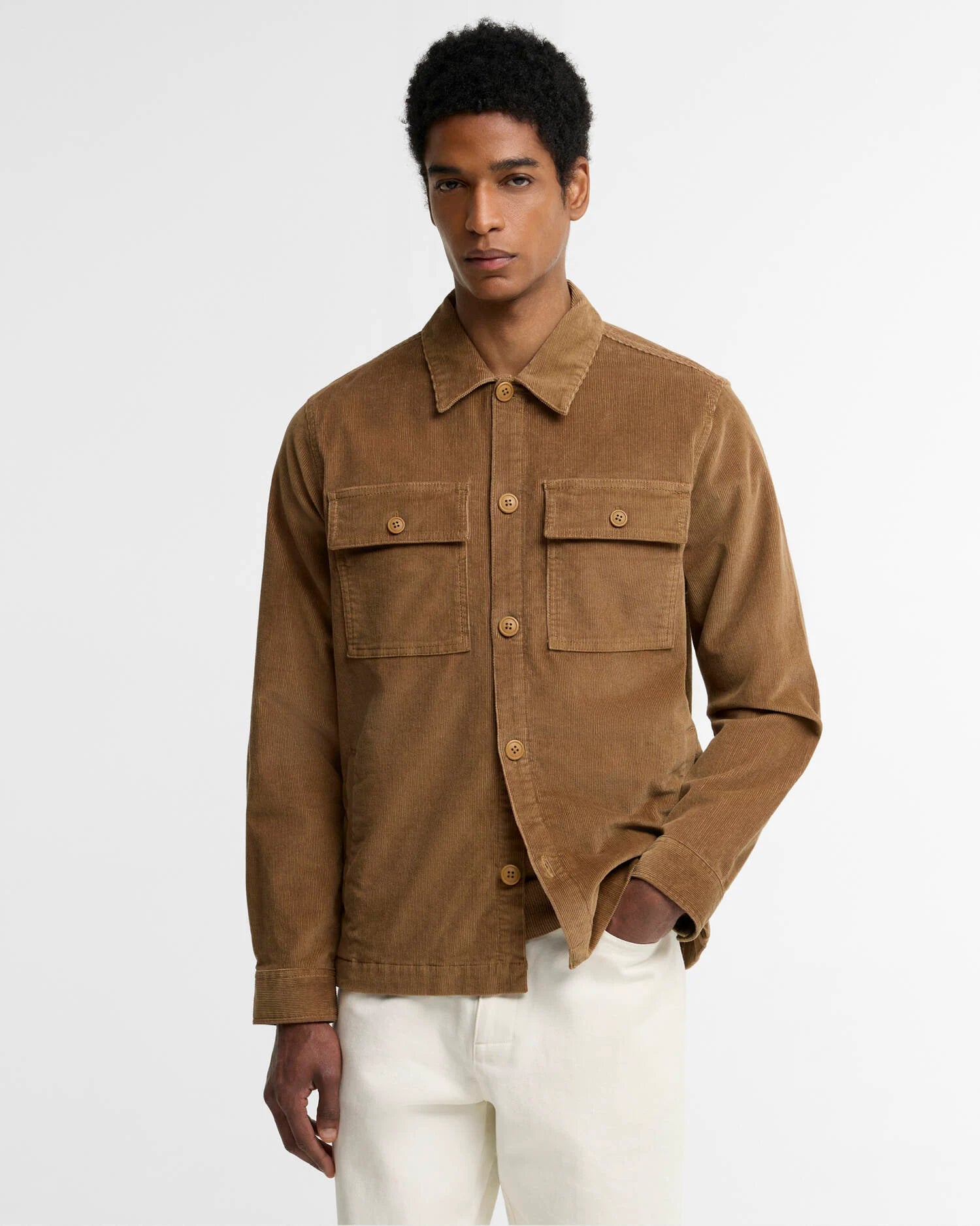 TARTAN TRIMMED CORD OVERSHIRT