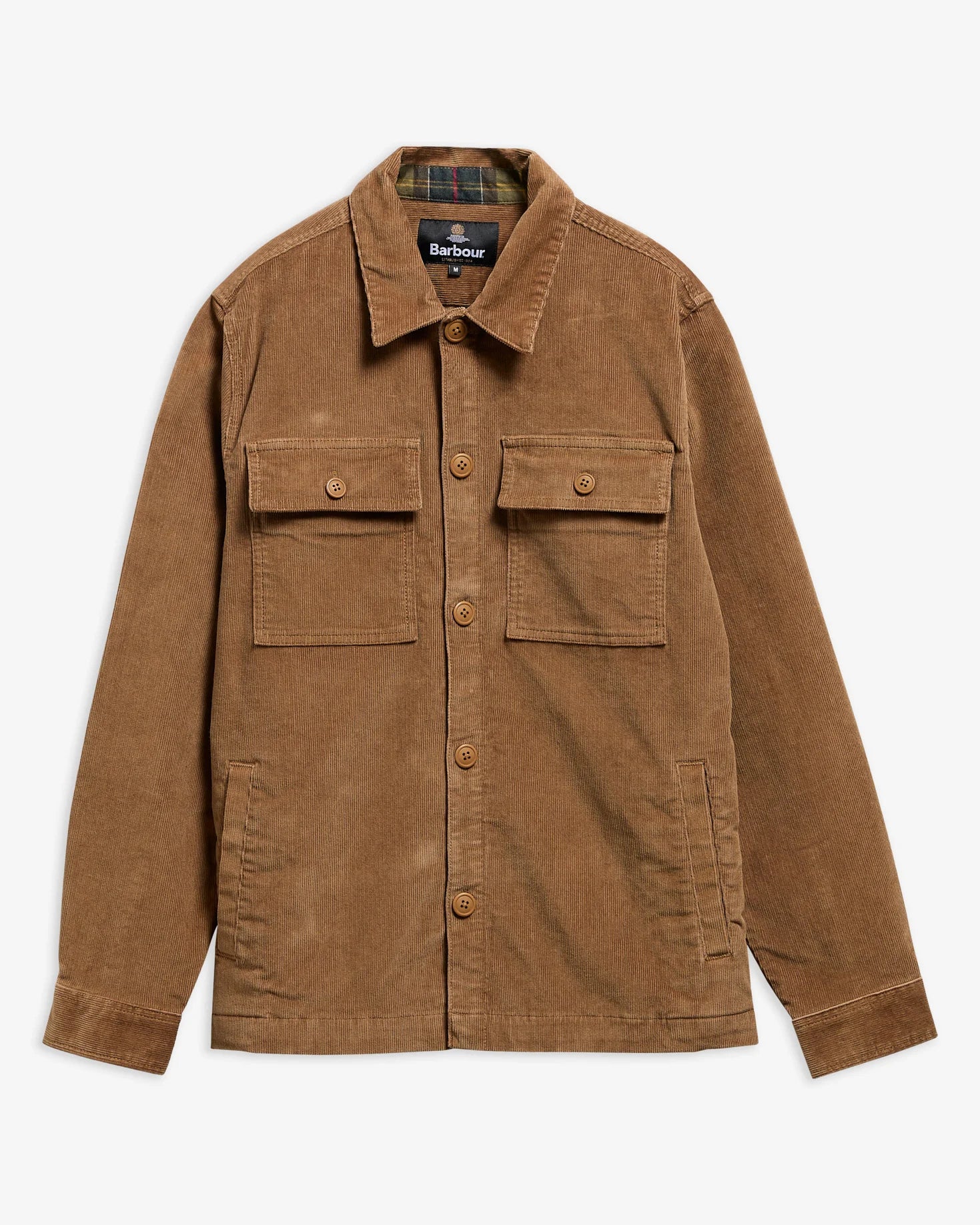 TARTAN TRIMMED CORD OVERSHIRT