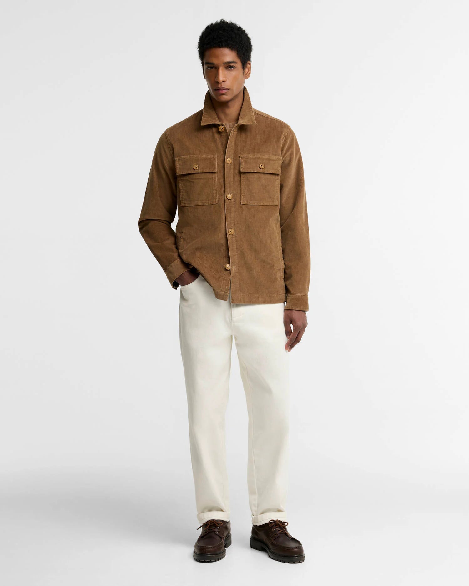 TARTAN TRIMMED CORD OVERSHIRT