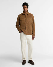 TARTAN TRIMMED CORD OVERSHIRT