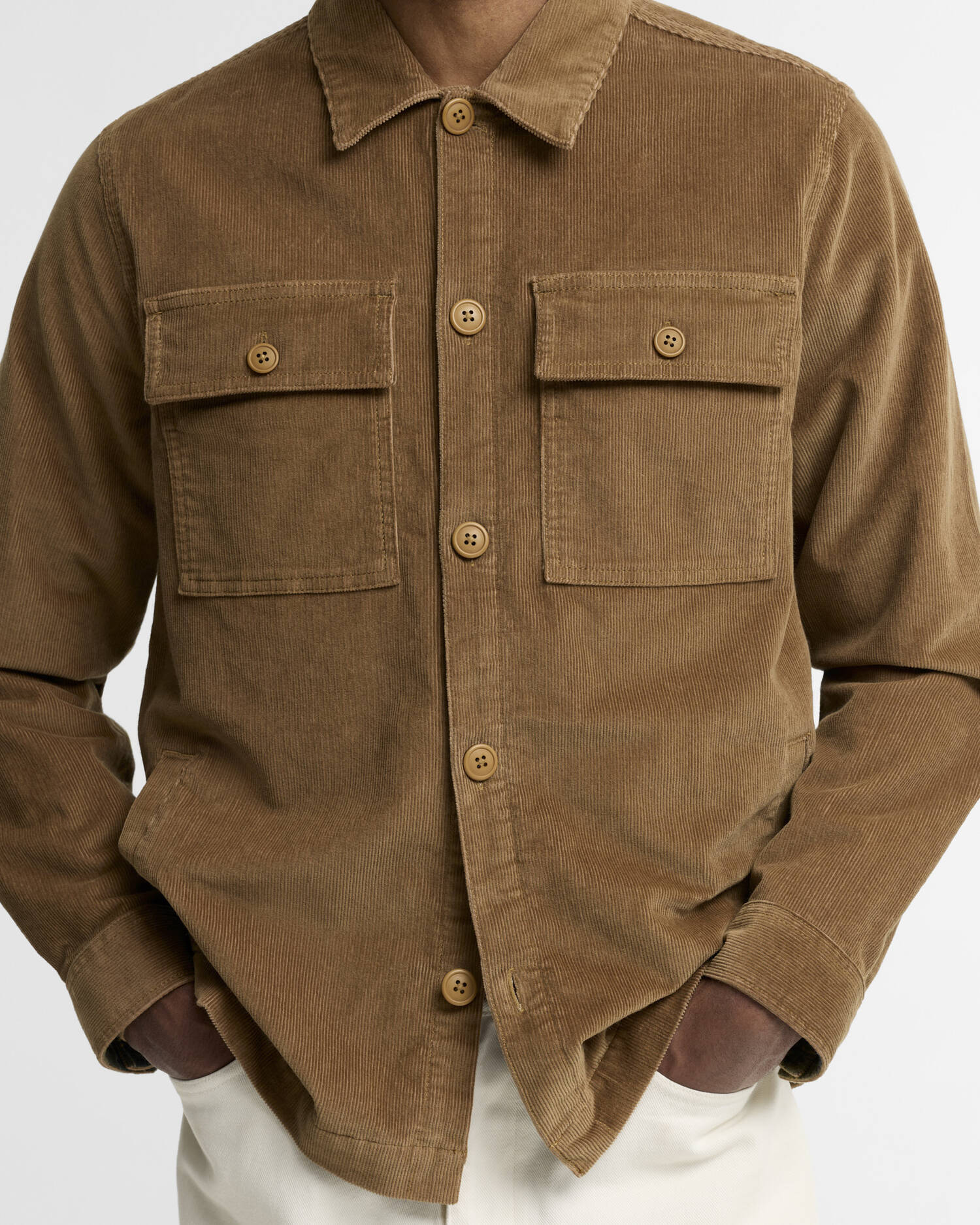 TARTAN TRIMMED CORD OVERSHIRT