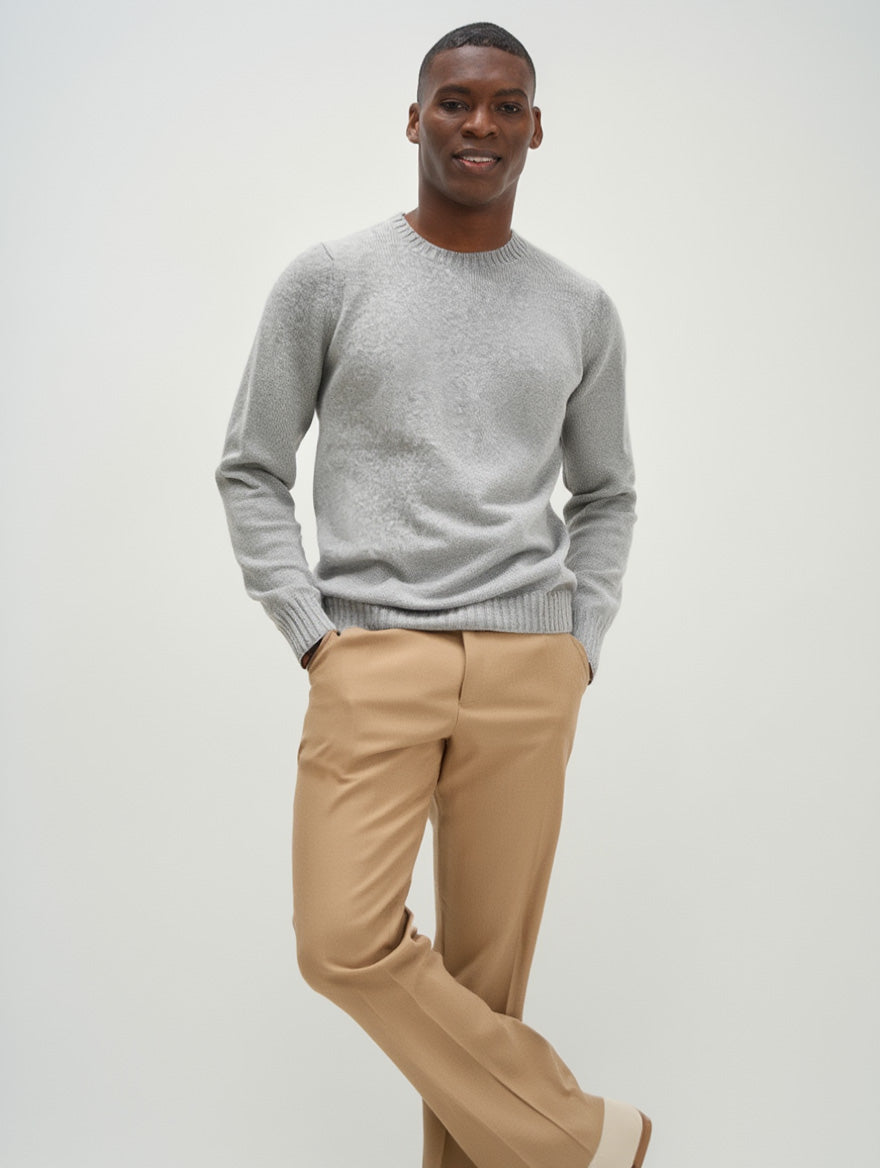 MAN CHUNKY O-NECK SWEATER LIGHT GREY