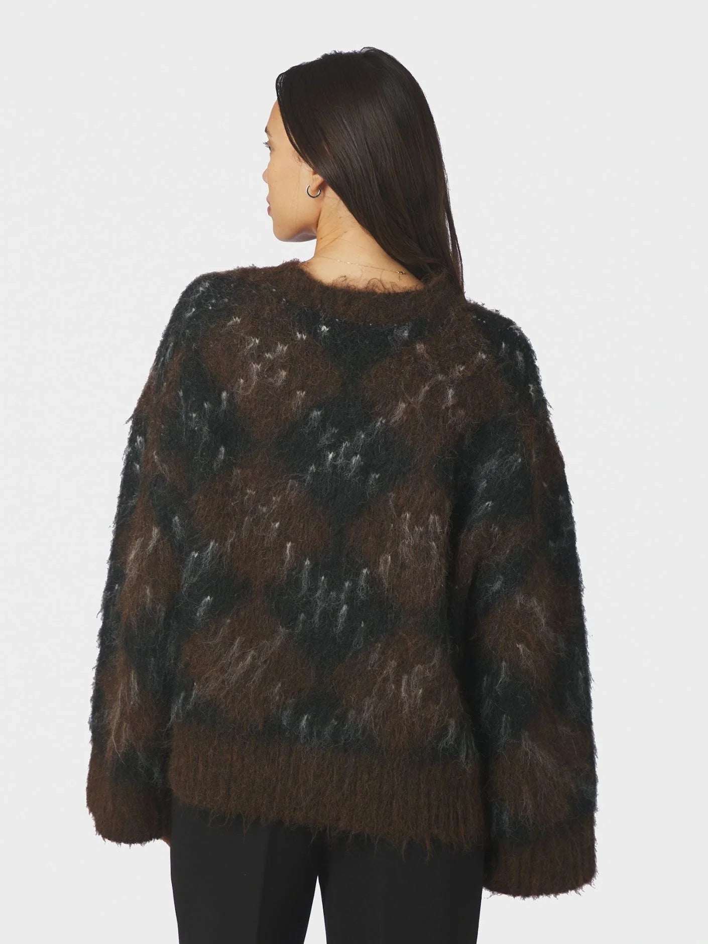 ROEME CHECK FLUFFY KNIT BLOUSE