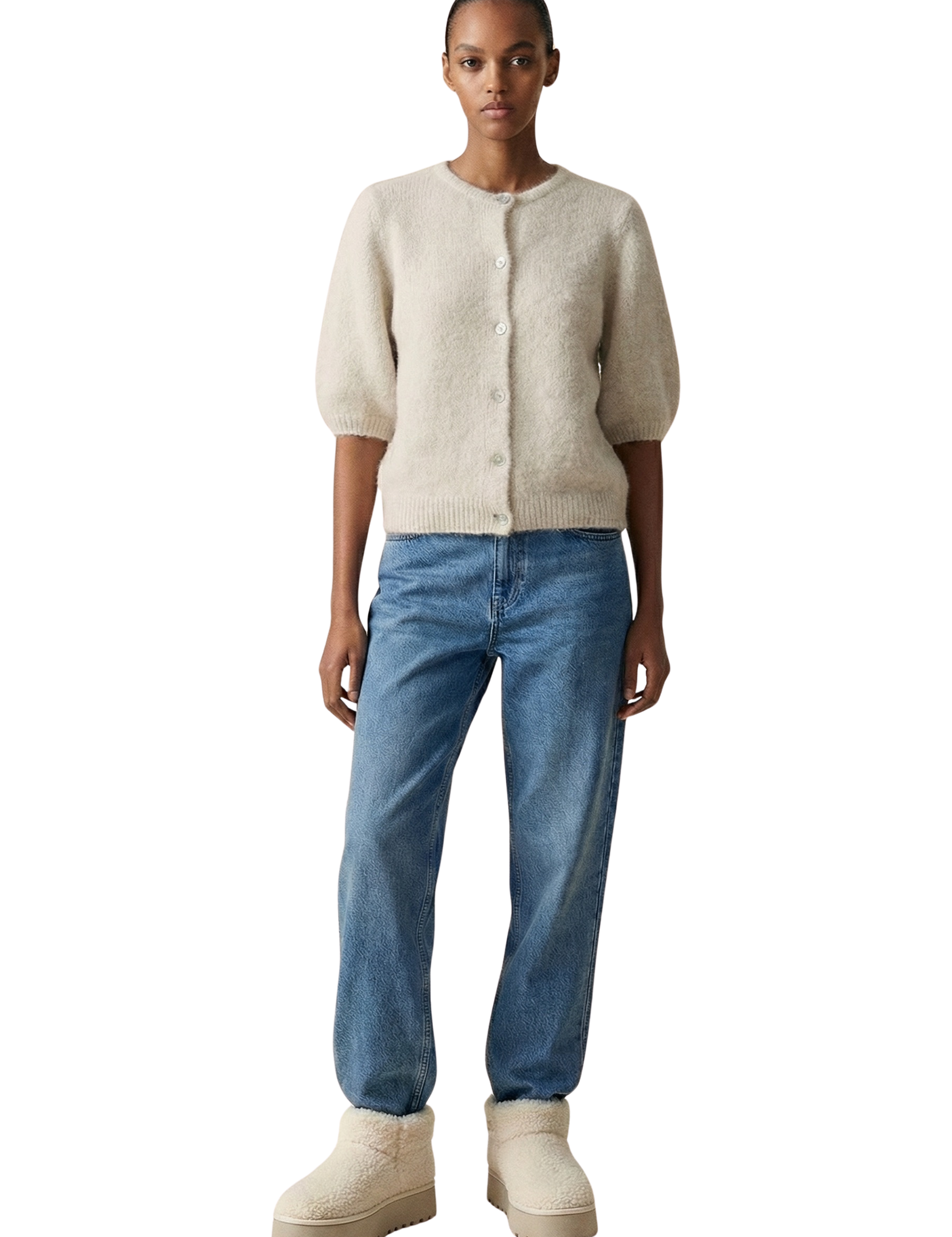 American Dreams Susan Short Sleeve Cardigan, Beige