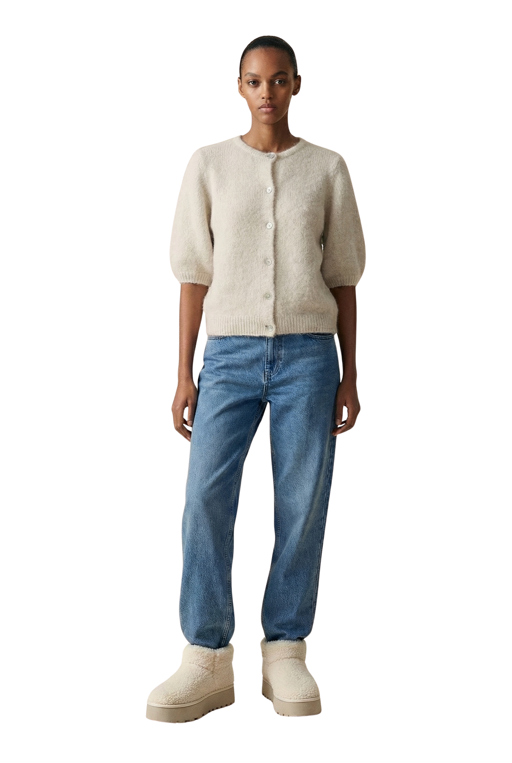 American Dreams Susan Short Sleeve Cardigan, Beige