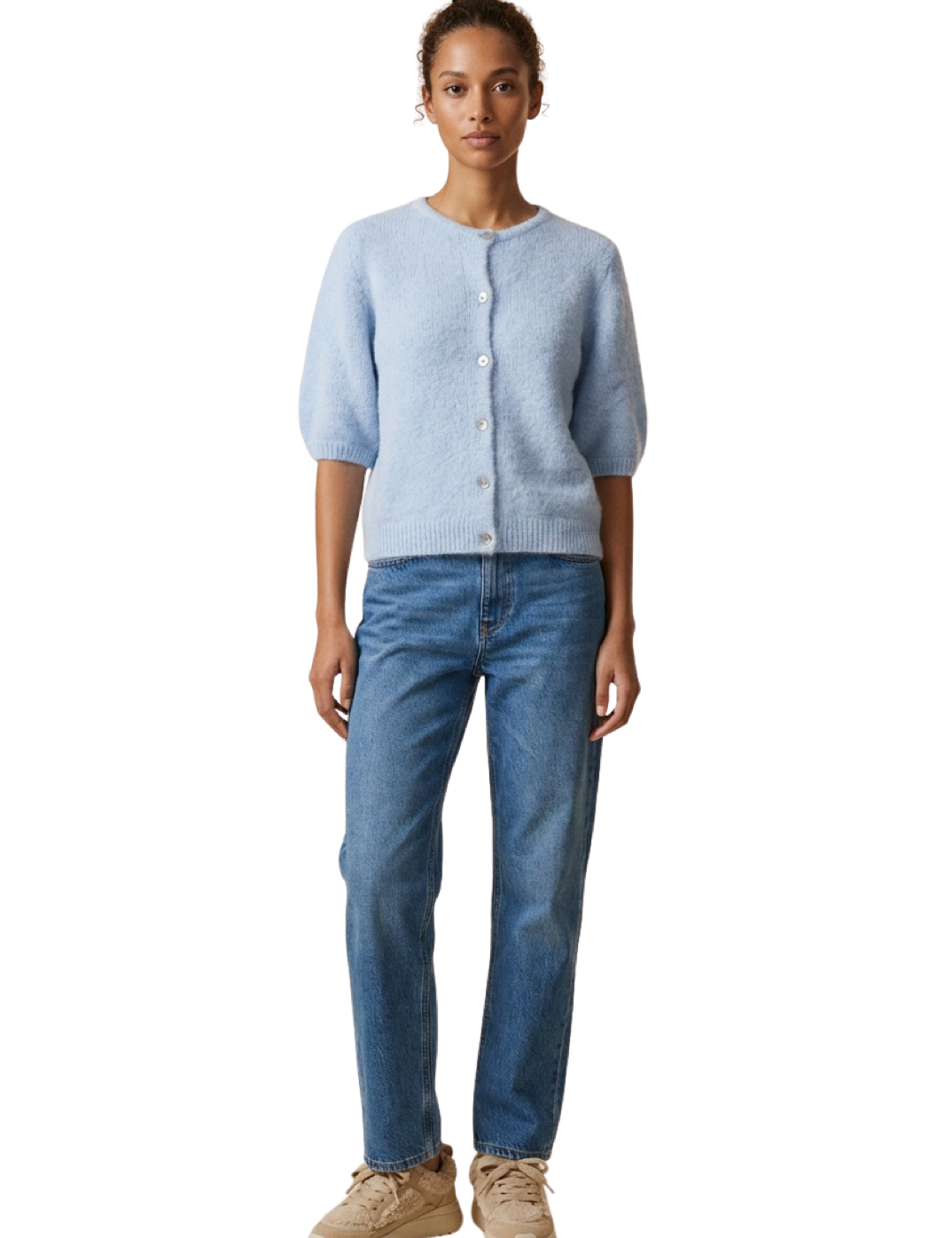 American Dreams Susan Short Sleeve Cardigan, Light Blue