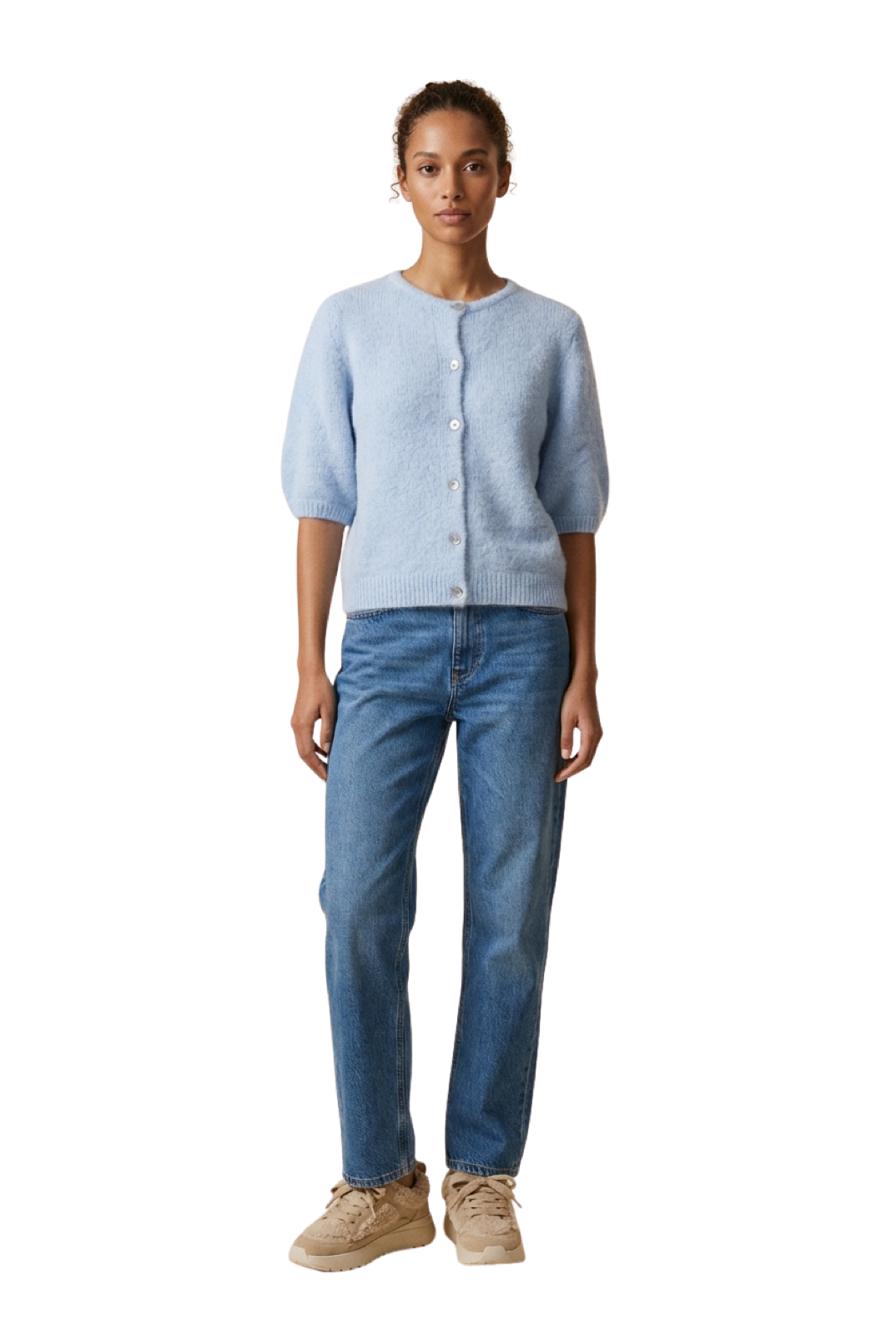 American Dreams Susan Short Sleeve Cardigan, Light Blue
