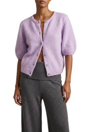 American Dreams Susan Short Sleeve Cardigan, Light Lilac