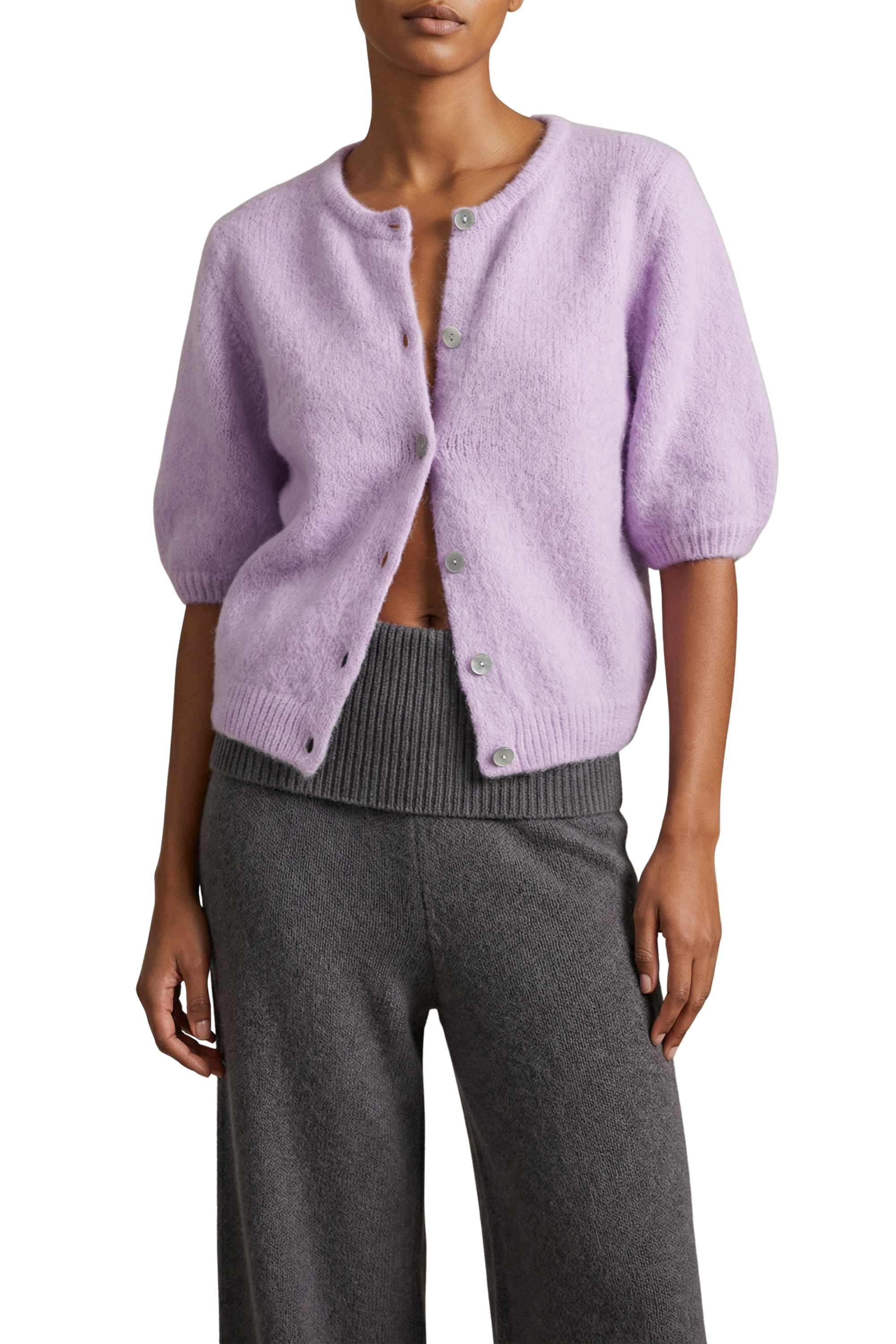 American Dreams Susan Short Sleeve Cardigan, Light Lilac