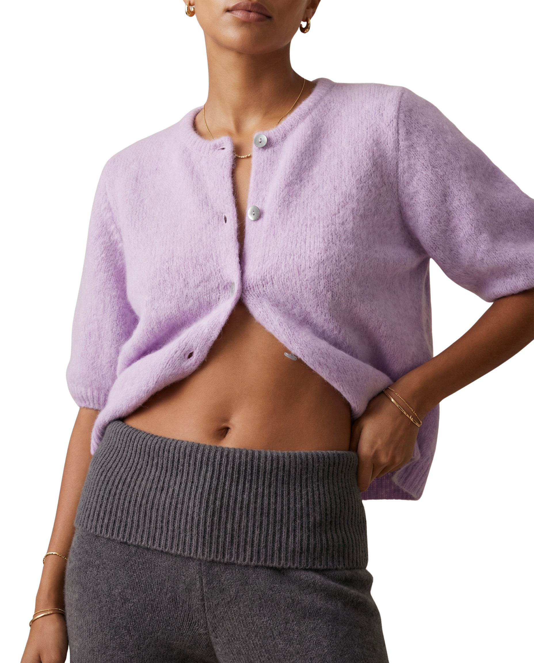American Dreams Susan Short Sleeve Cardigan, Light Lilac
