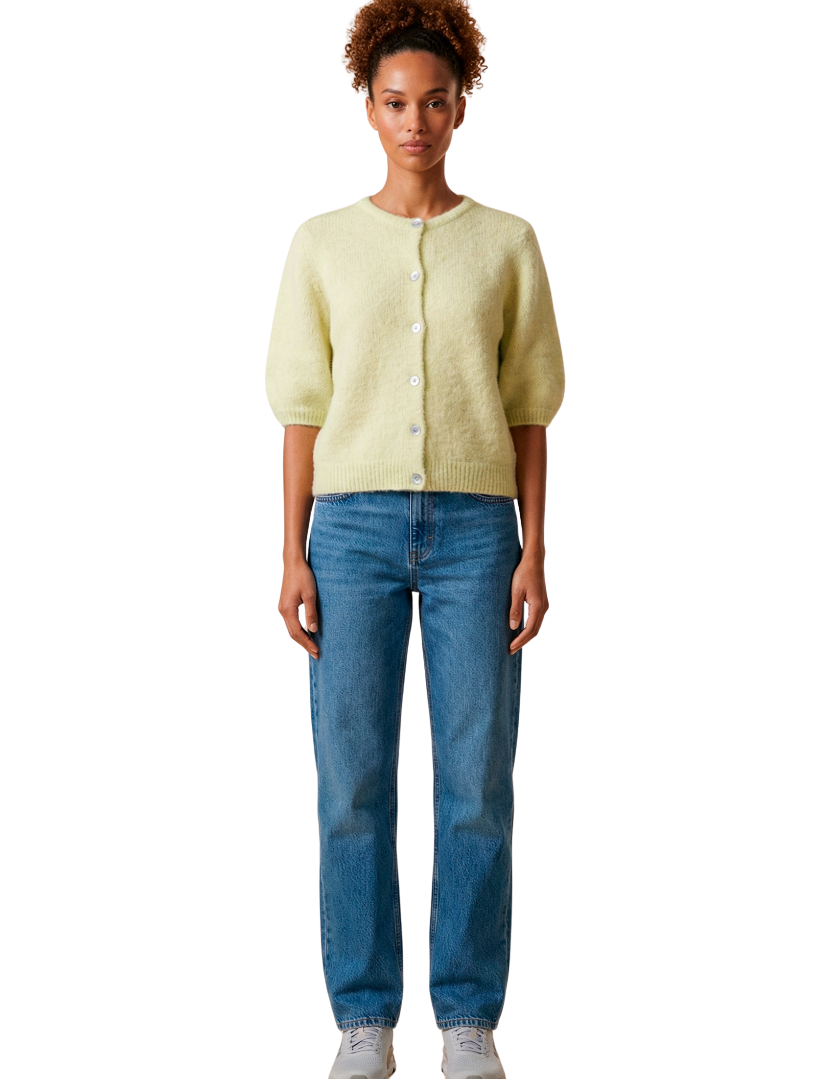 American Dreams Susan Short Sleeve Cardigan, Light Yellow