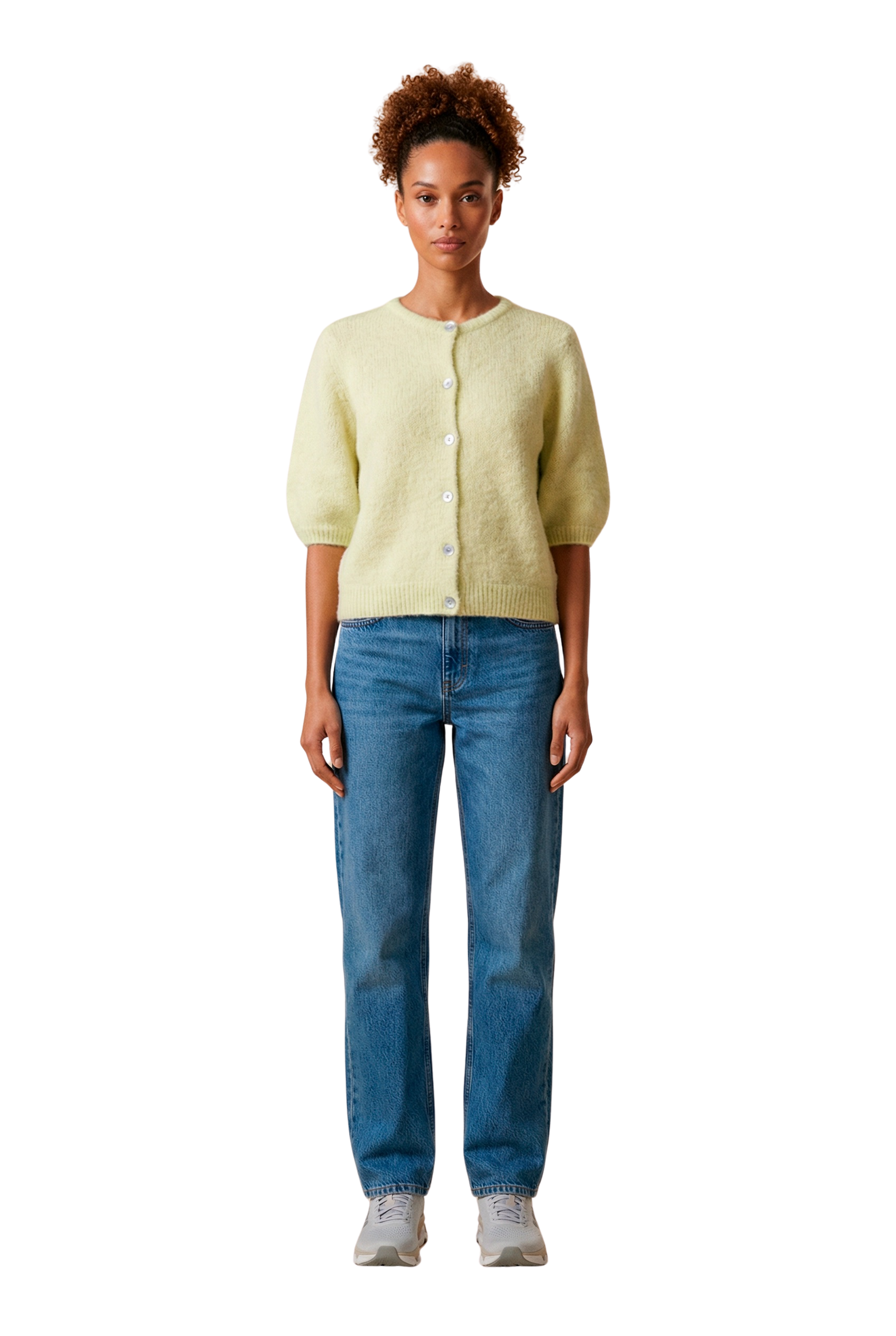 American Dreams Susan Short Sleeve Cardigan, Light Yellow