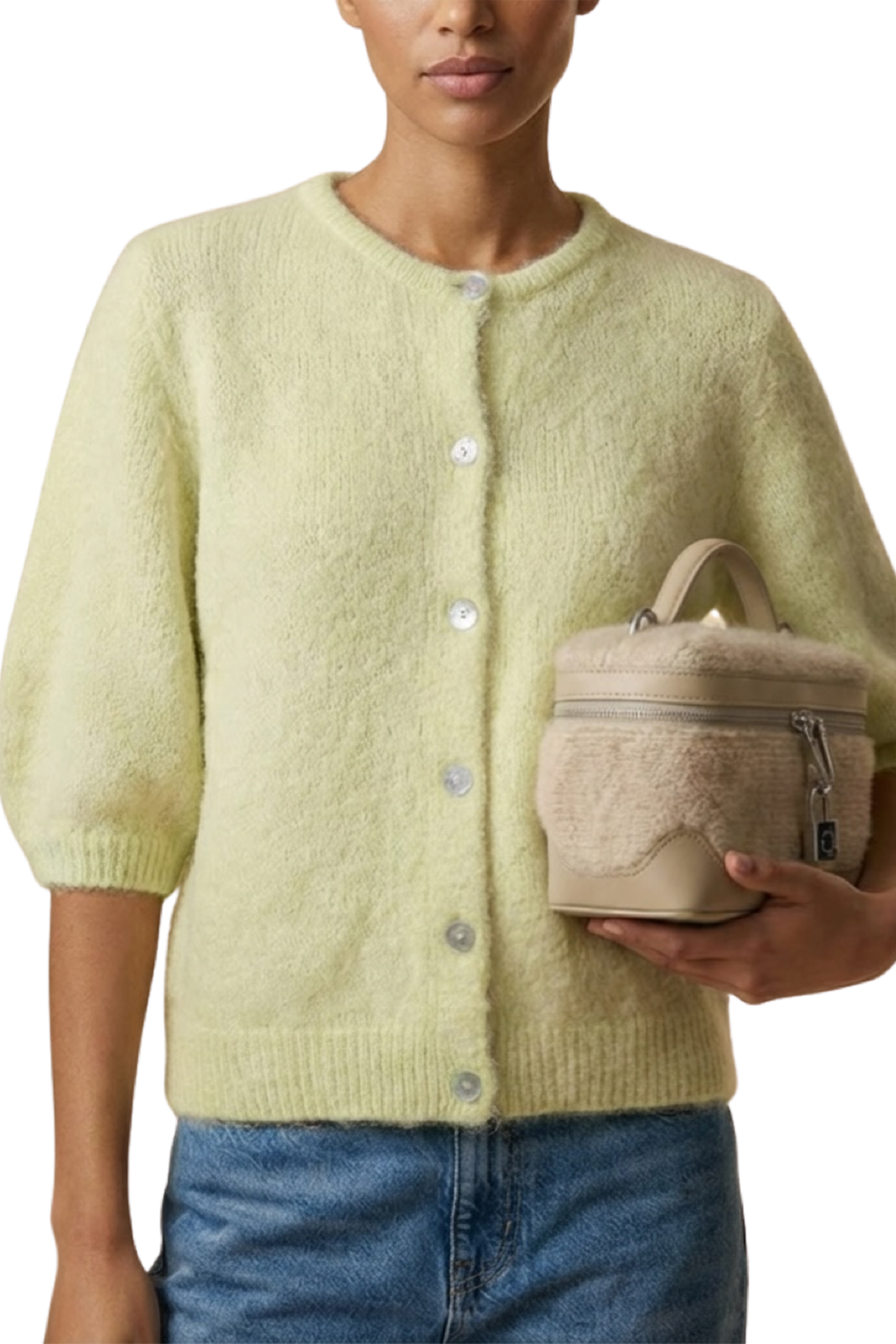 American Dreams Susan Short Sleeve Cardigan, Light Yellow