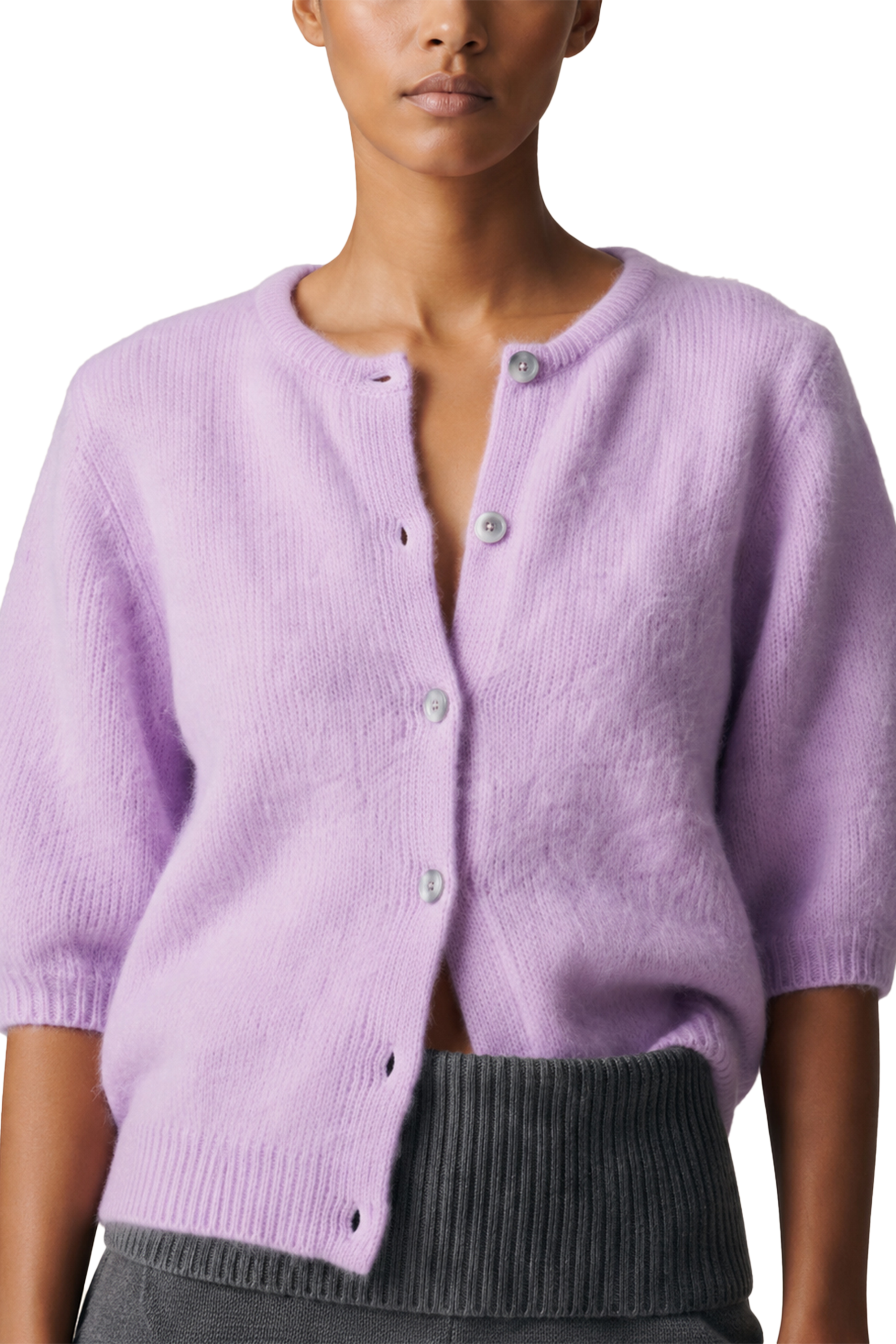 American Dreams Susan Short Sleeve Cardigan, Light Lilac
