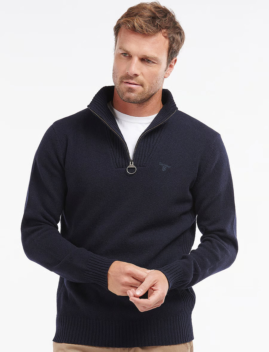 ESSENTIAL LAMBSWOOL HALF ZIP KNITTED JUMPER