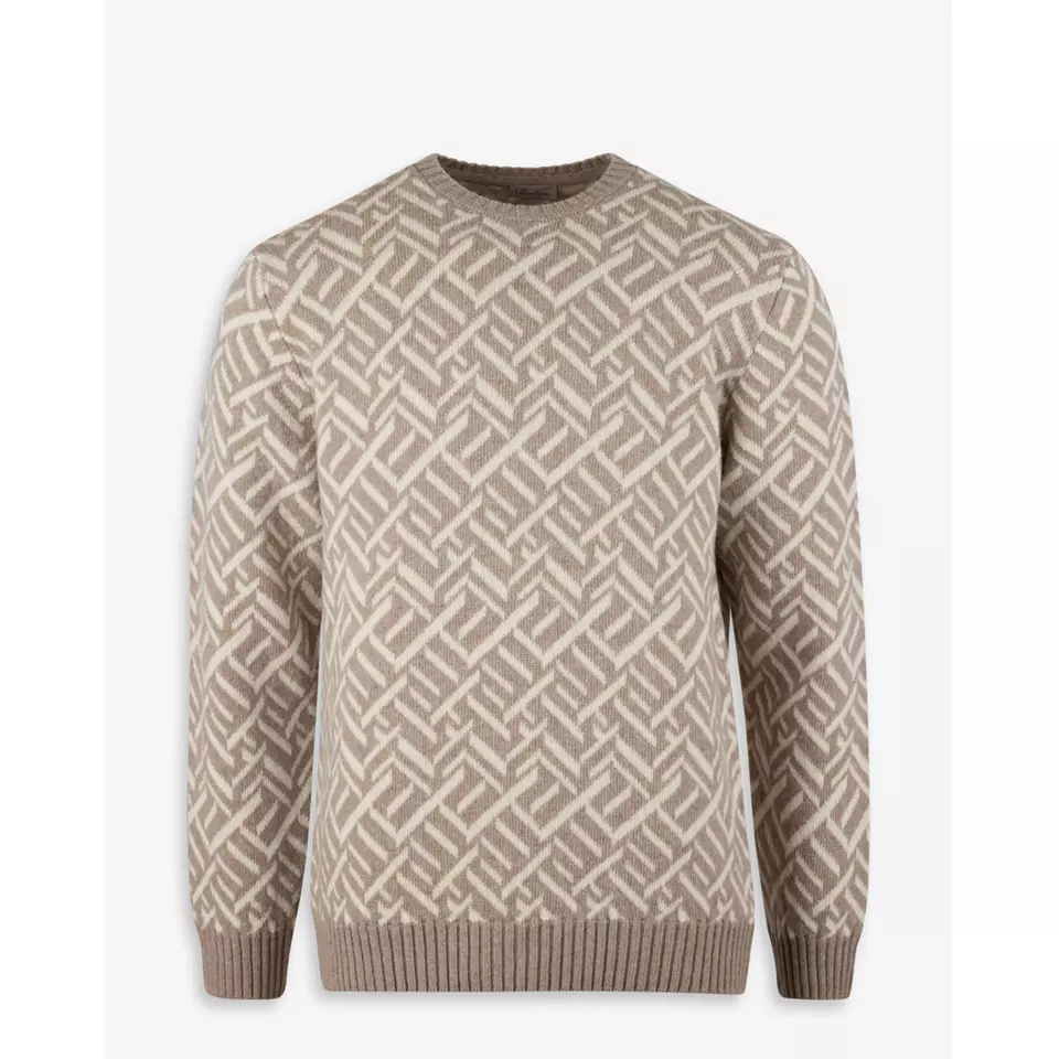 SWEATER KNITTED PATTERED CARDED CREW MERINO WO