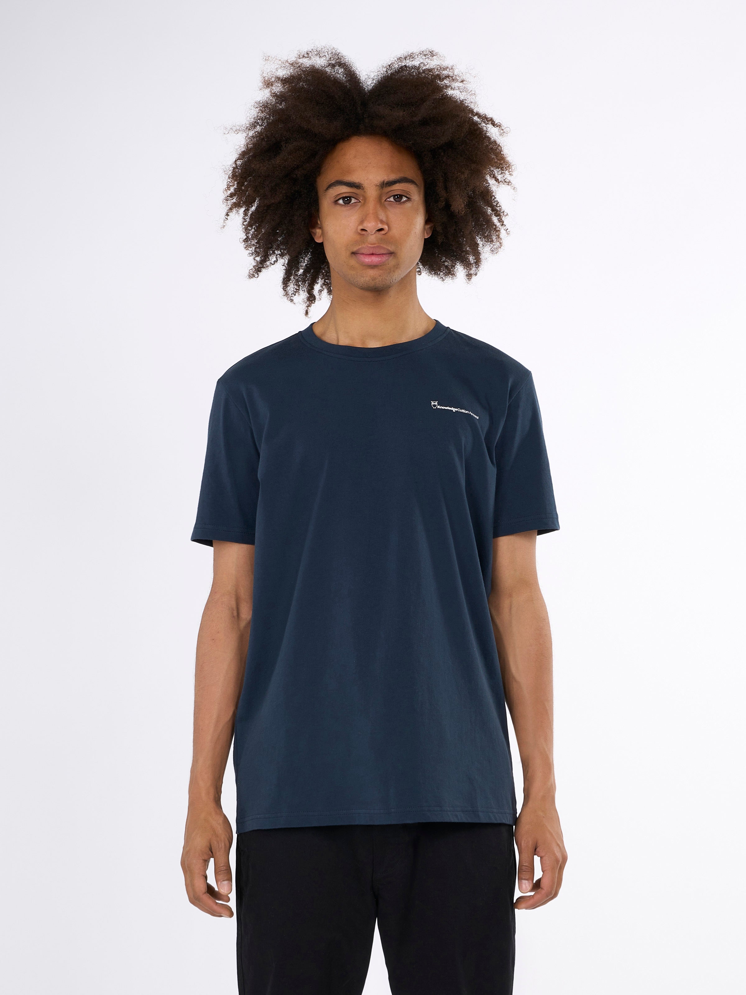 Knowledge Cotton Apparel Regular Trademark Chest Print T-shirt 1001 Total Eclipse