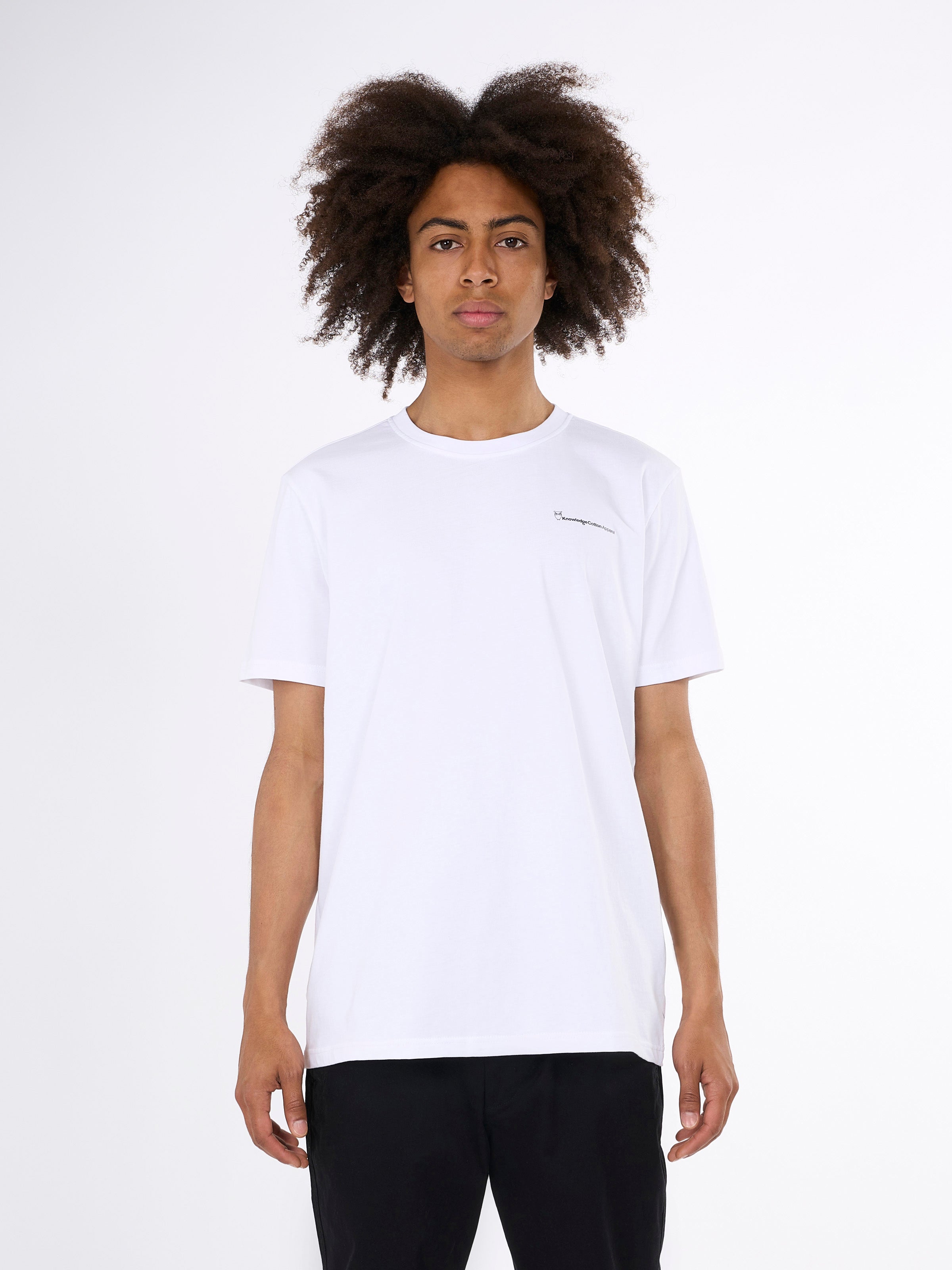 Knowledge Cotton Apparel Regular Trademark Chest Print T-shirt 1010 Bright White