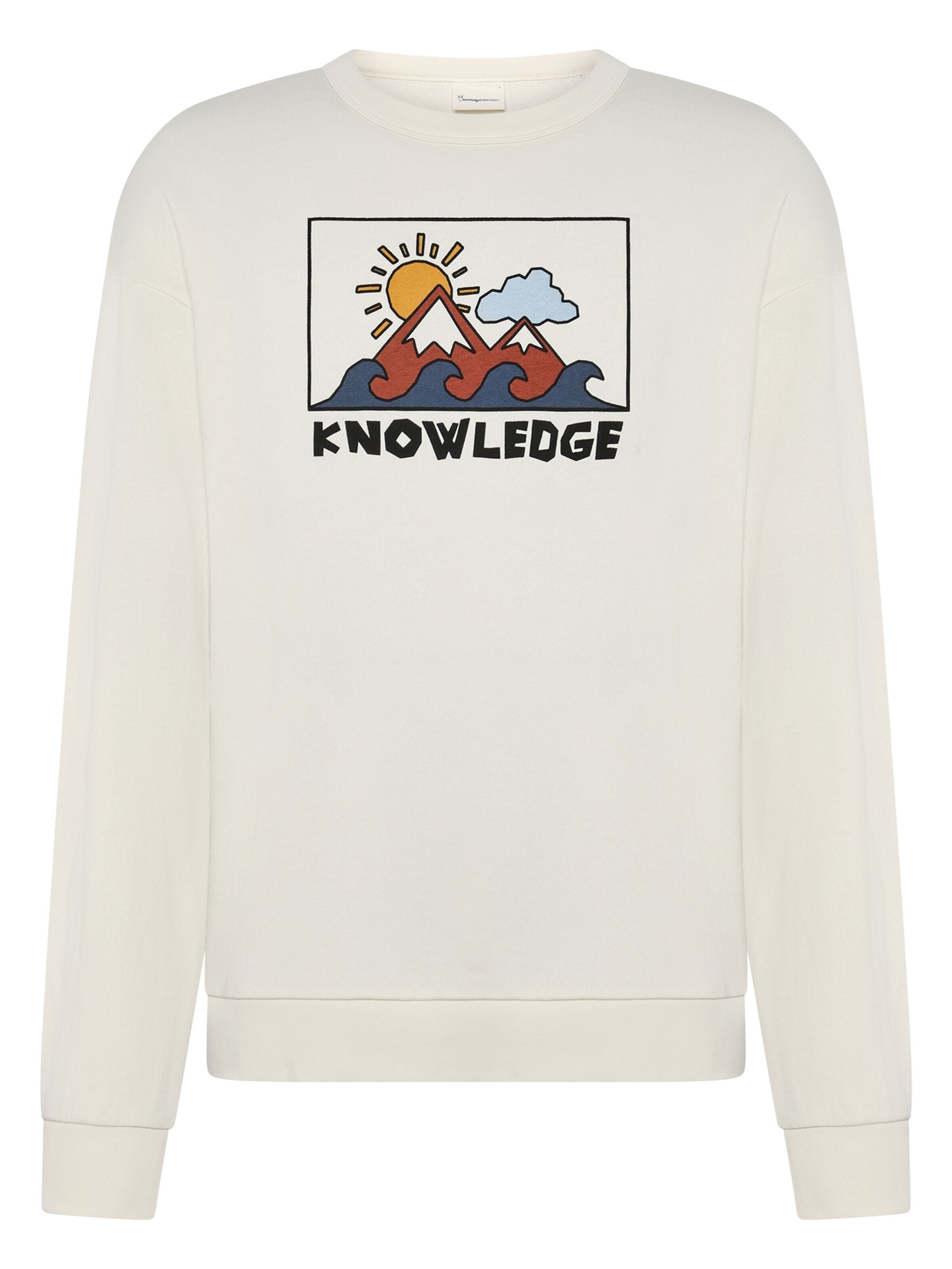 Knowledge Cotton Apparel Relaxed Printed Crew Neck 1387 Egret