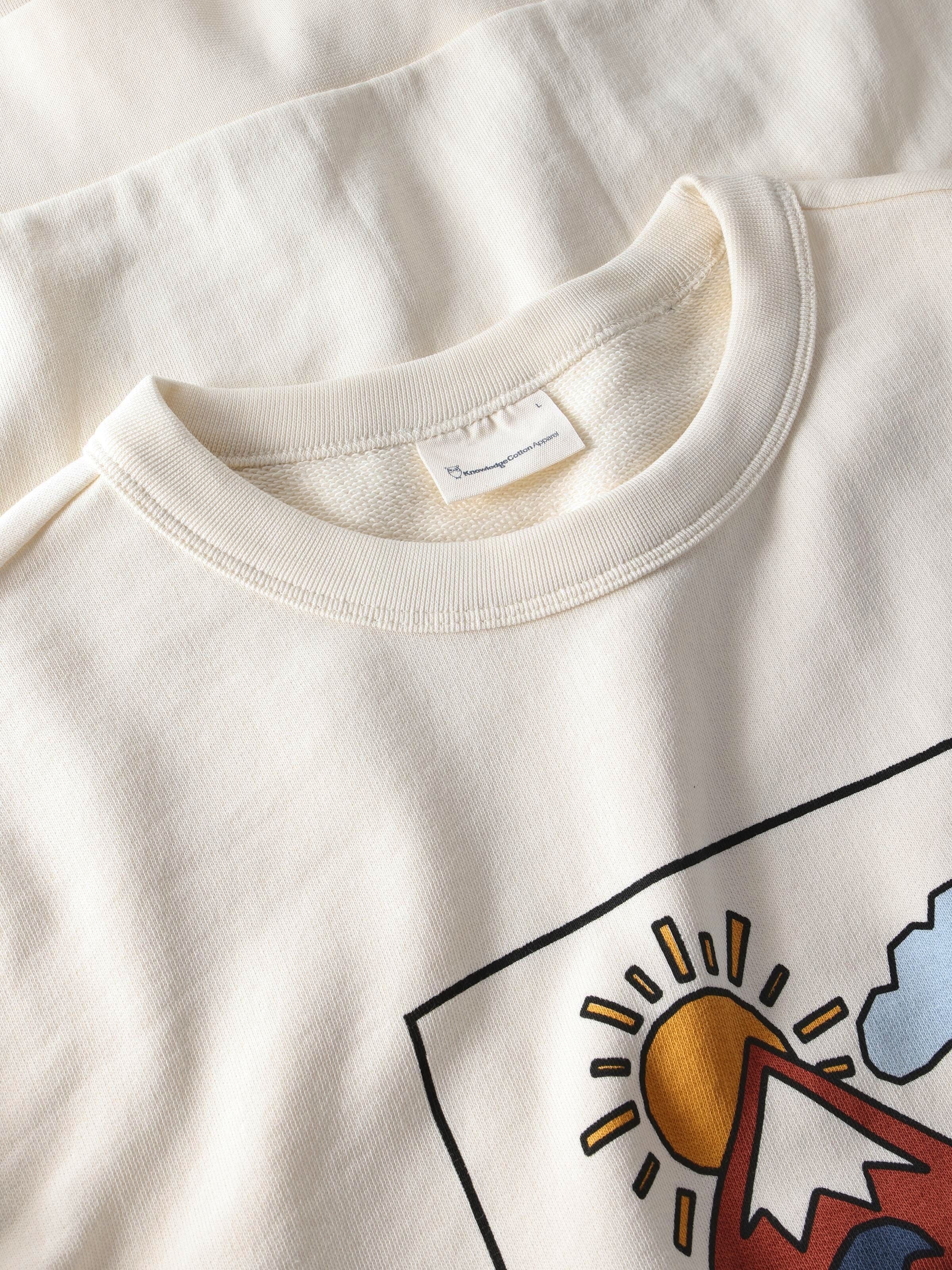 Knowledge Cotton Apparel Relaxed Printed Crew Neck 1387 Egret