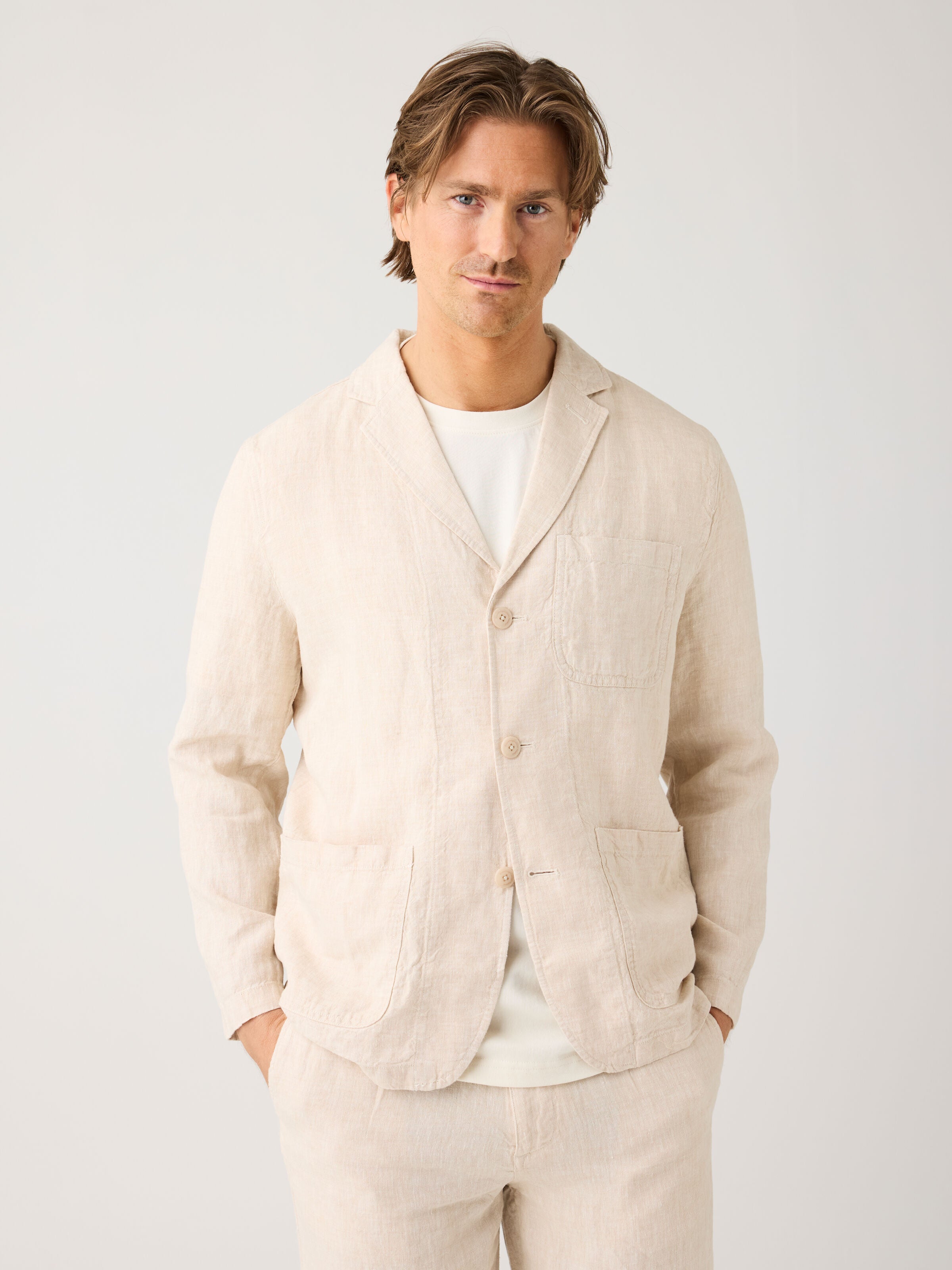 Knowledge Cotton Apparel Linen Blazer 1449 Yarndyed Light Feather Gray
