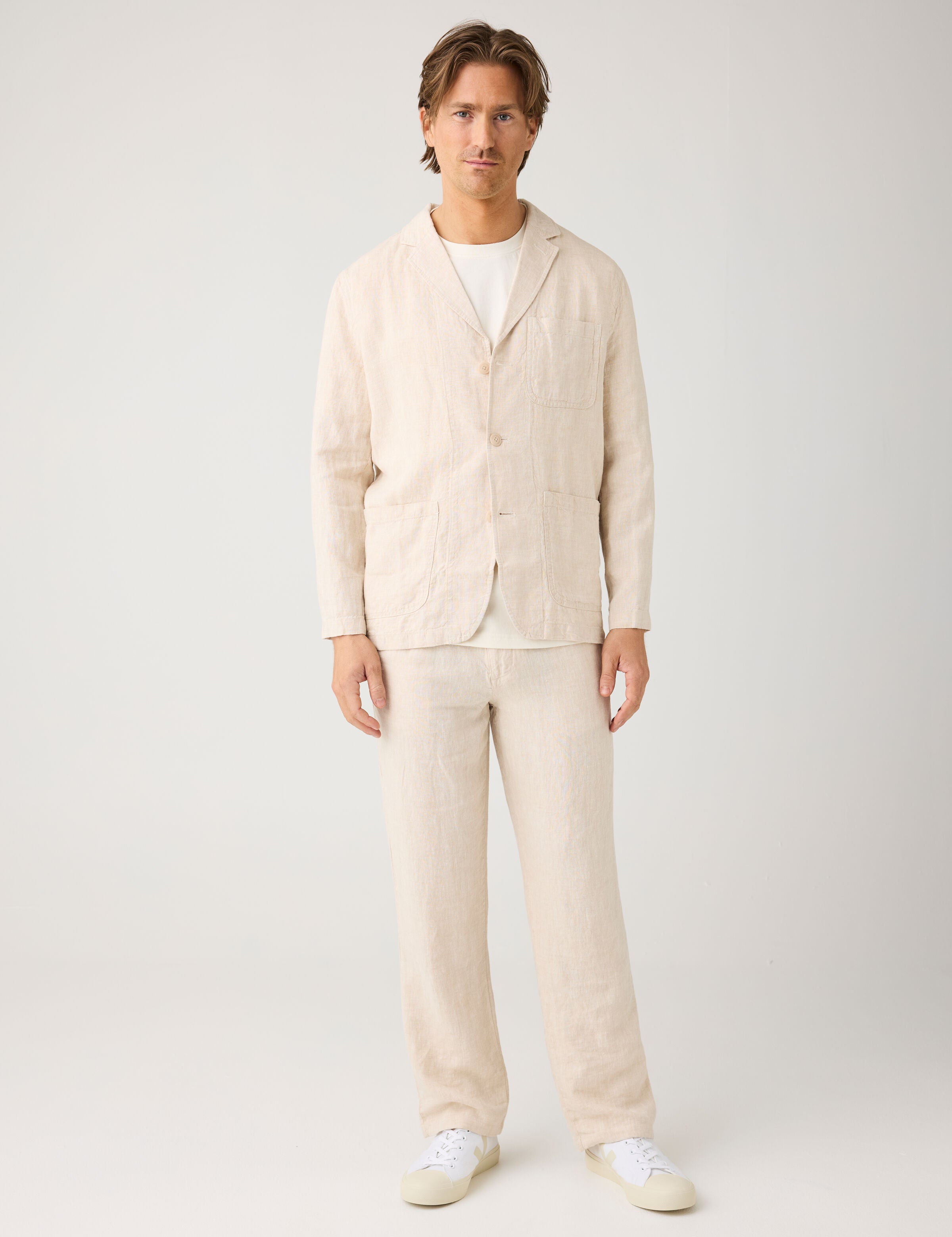 Knowledge Cotton Apparel Linen Blazer 1449 Yarndyed Light Feather Gray