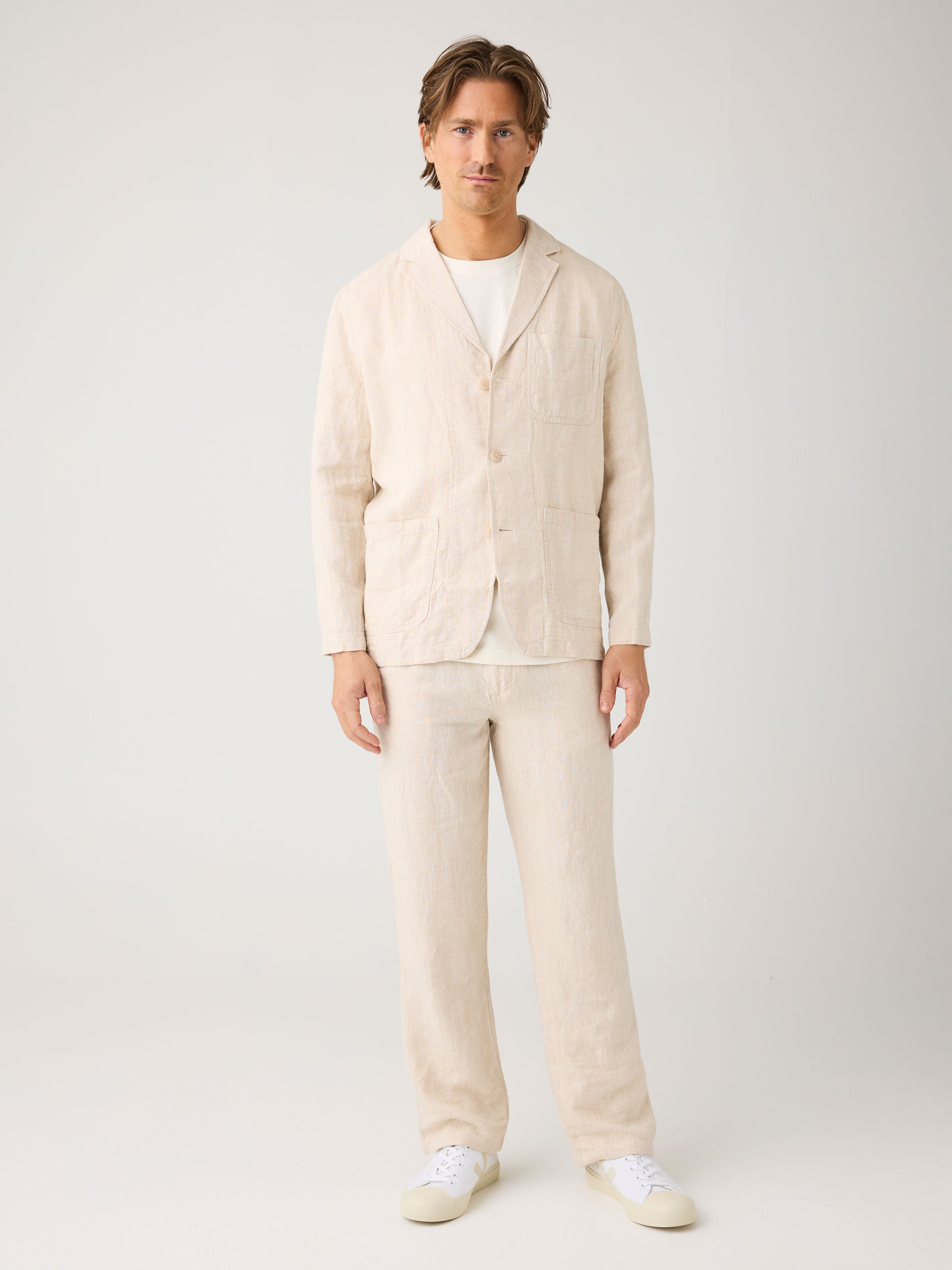 Knowledge Cotton Apparel Linen Blazer 1449 Yarndyed Light Feather Gray