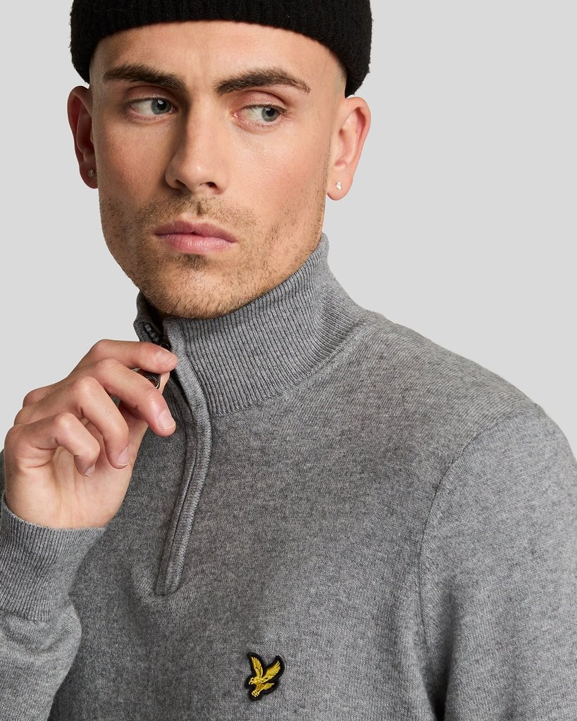 Lyle & Scott Cotton Merino Quarter Zip, Mid Grey Marl