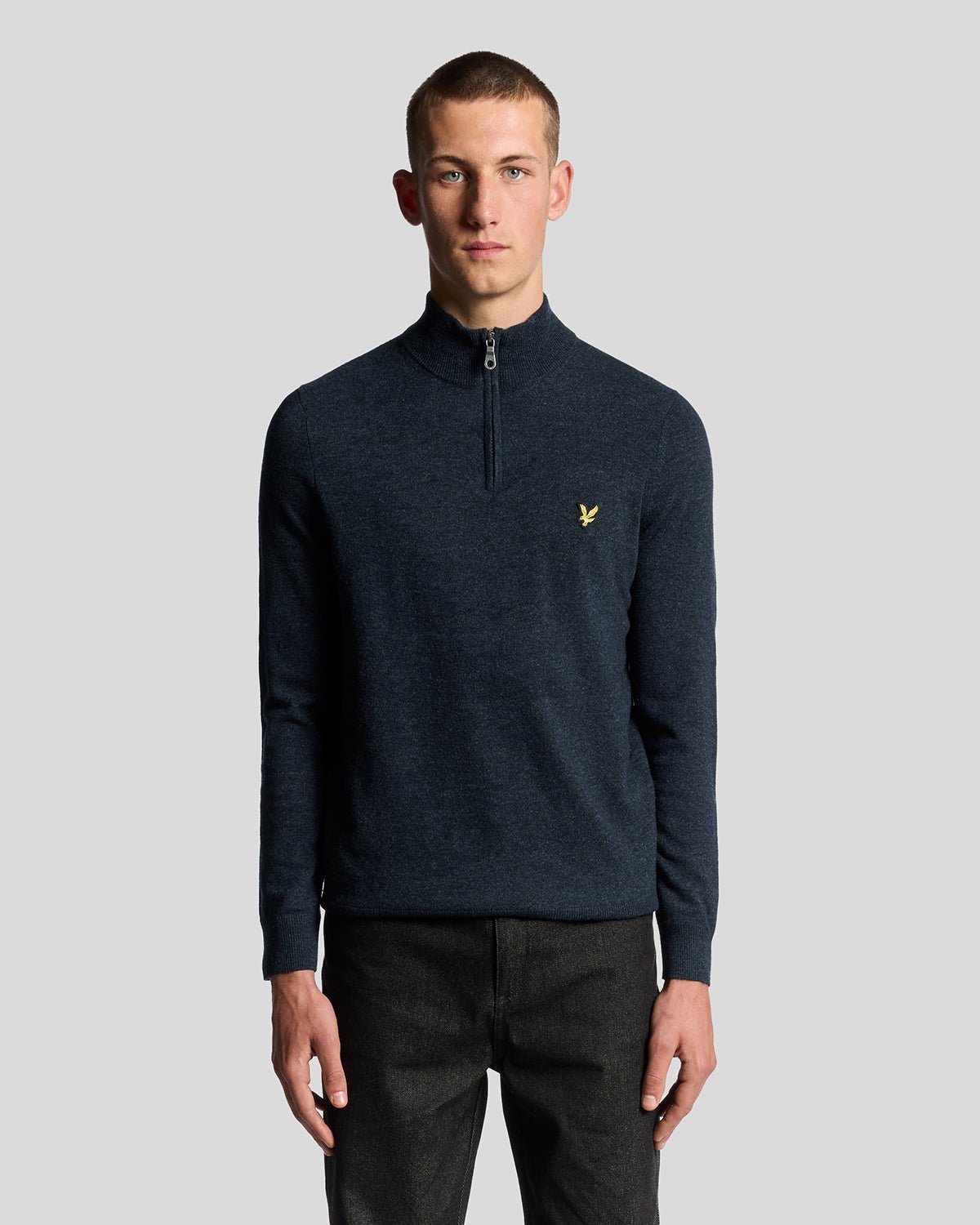 Lyle & Scott Lambswool Blend Quarter Zip Jumper, Dark Navy Marl