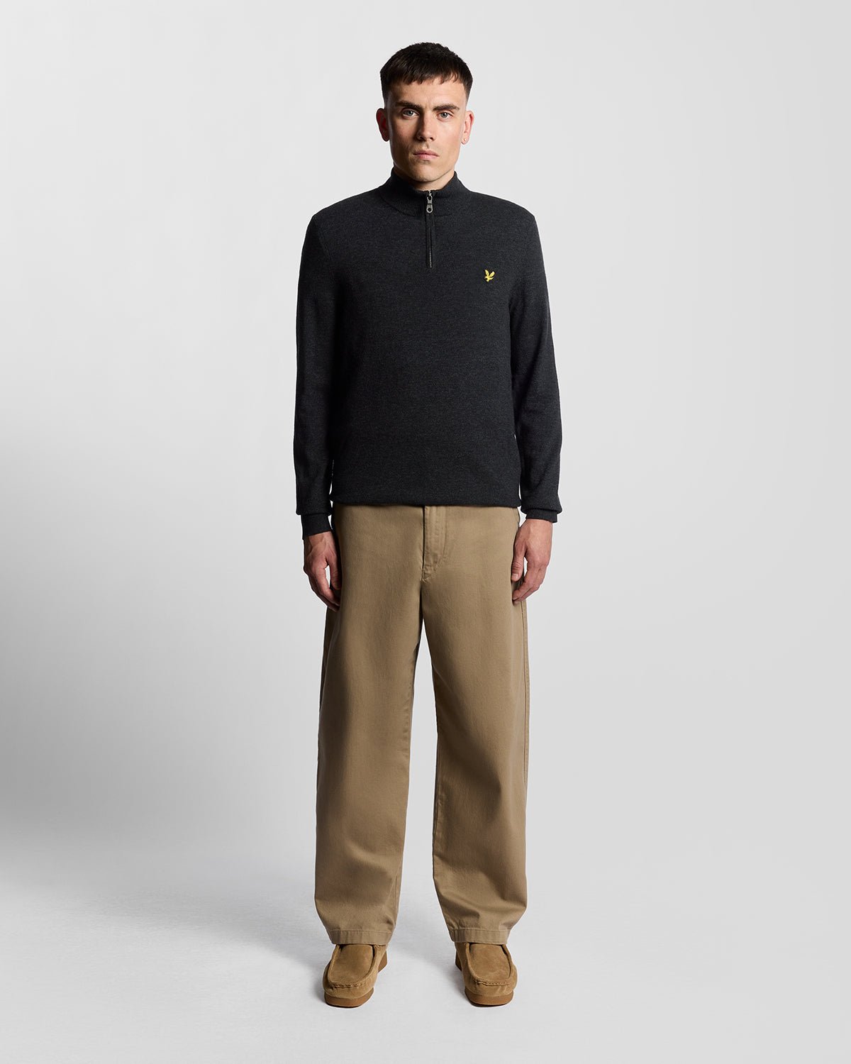 Lyle & Scott Lambswool Blend Quarter Zip Jumper, Jet Black Marl